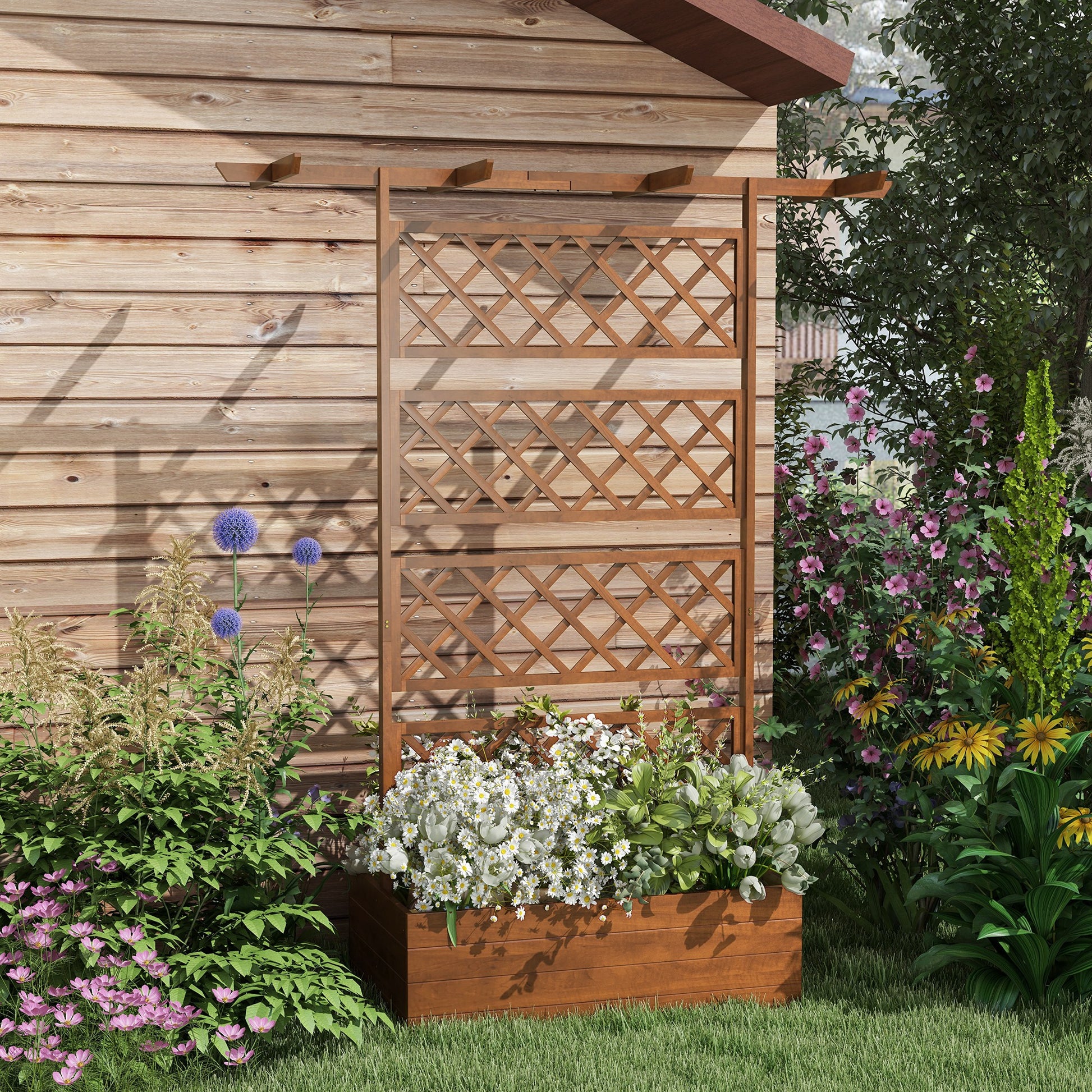 Wooden Planter with Trellis Privacy Screen, Raised Garden Bed to Grow Vegetables, Herbs and Flowers, Orange Raised Garden Beds at Gallery Canada