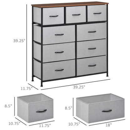 9 Bins Storage Chest Dresser Organizer Unit w/ Steel Frame, Wood Top, Easy Pull Fabric Bins, for Living Room, Hallway, Entryway Storage Cabinets   at Gallery Canada