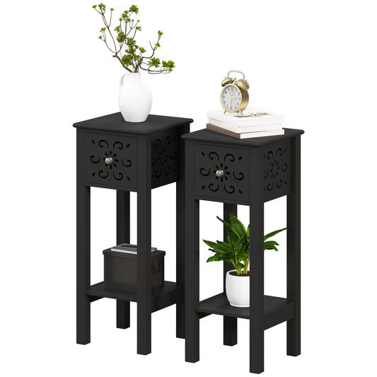 Nightstand Set of 2 with Drawer and Open Storage Shelf Black Side Tables at Gallery Canada