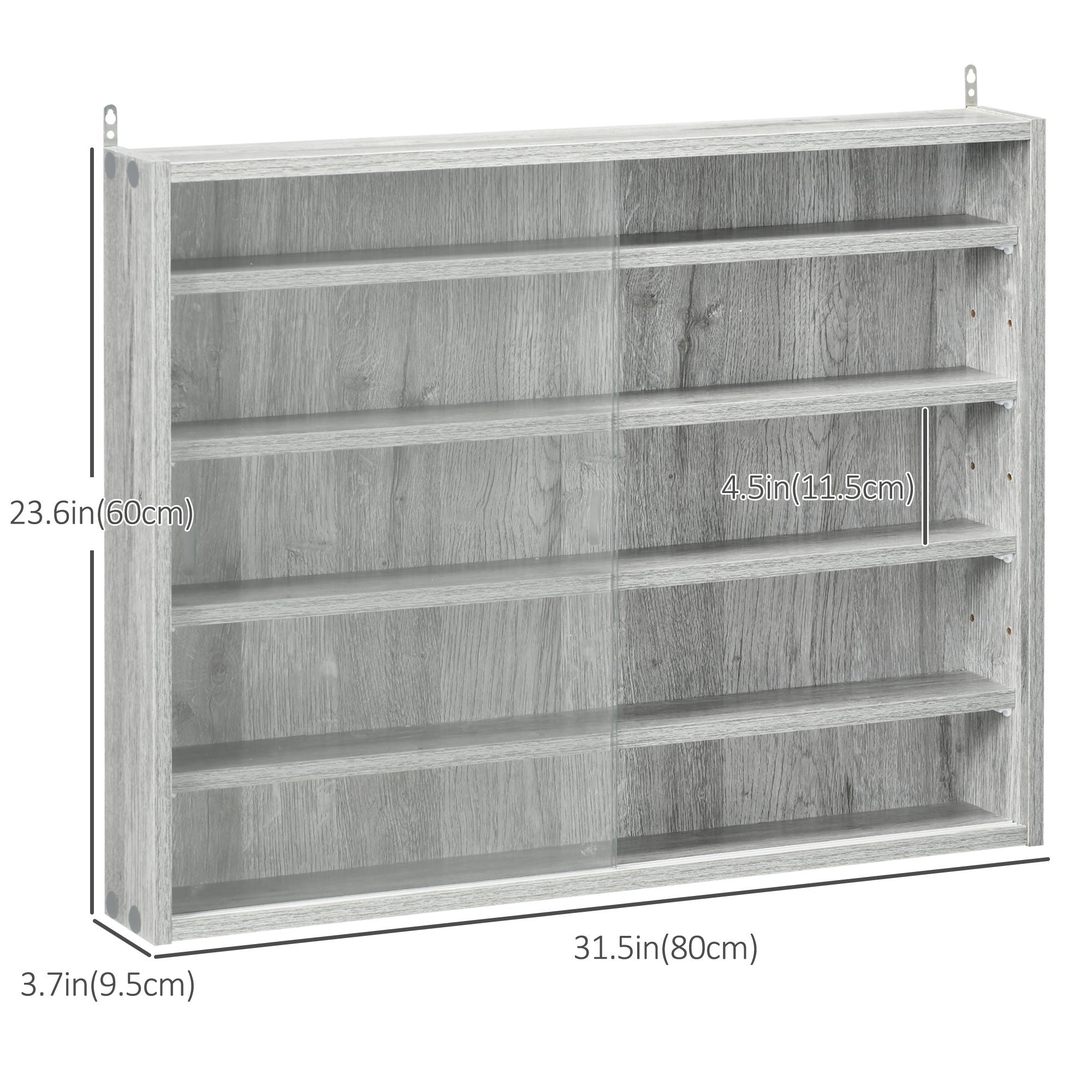 5-Storey Wall Shelf Display Cabinet, Shot Glass Display Case, Glass Curio Cabinet with 2 Glass Doors and 4 Adjustable Shelves, Grey Display Bookshelves at Gallery Canada