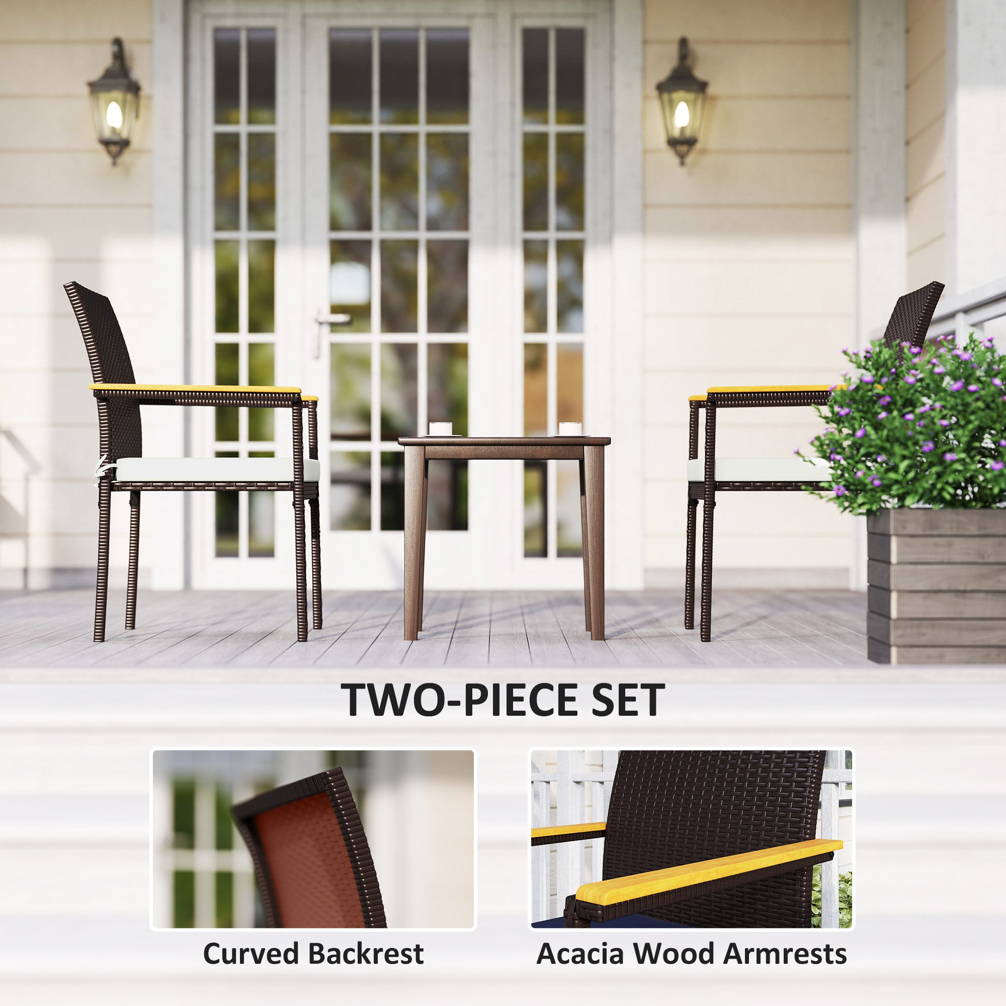 Stackable Wicker Patio Chairs Set of 2 with Removable Cushion, Armrest for Garden, Porch, Yard, Cream White Patio Chairs at Gallery Canada