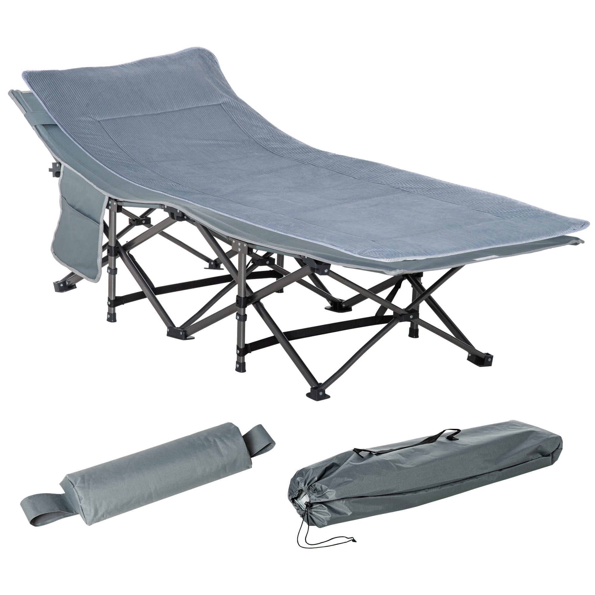 Folding Camping Cot with Mattress &; Pillow, Double Layer Oxford Heavy Duty Sleeping Cot with Carry Bag Dark Grey Camping Cots at Gallery Canada