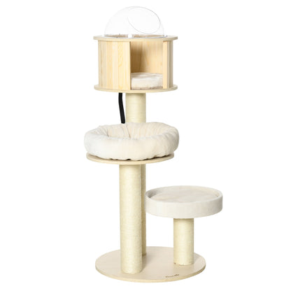 55" Cat Tree, Wood Cat Tower for Indoor Cats with Scratching Post, Condo Bed, Natural Cat Towers   at Gallery Canada