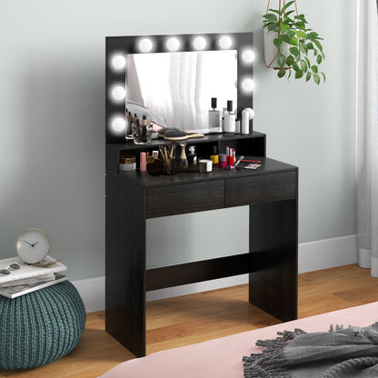 Vanity Table, Makeup Dressing Table with LED Lighting Mirror, Drawers, for Bedroom, Black Dressing & Vanity Tables   at Gallery Canada