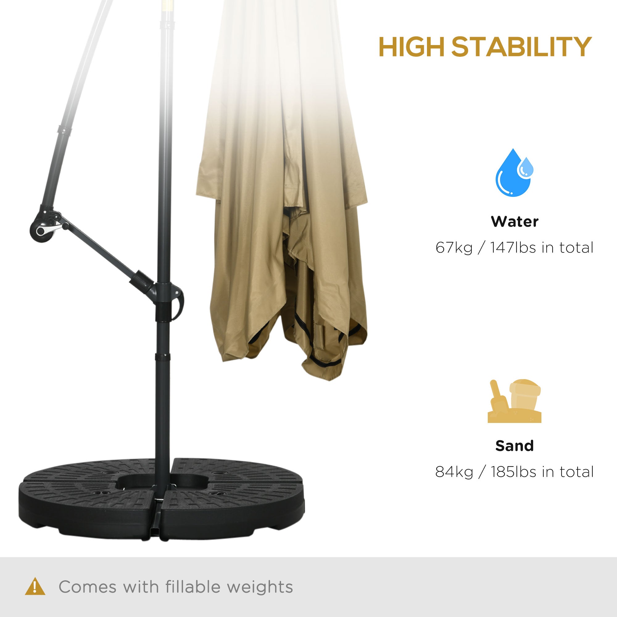 Offset Patio Umbrella with Net and Umbrella Base, Adjustable Cantilever Canopy with Cross Base, Weight Plates and 8 Ribs for Backyard, Poolside, Garden, Beige Cantilever Umbrellas at Gallery Canada