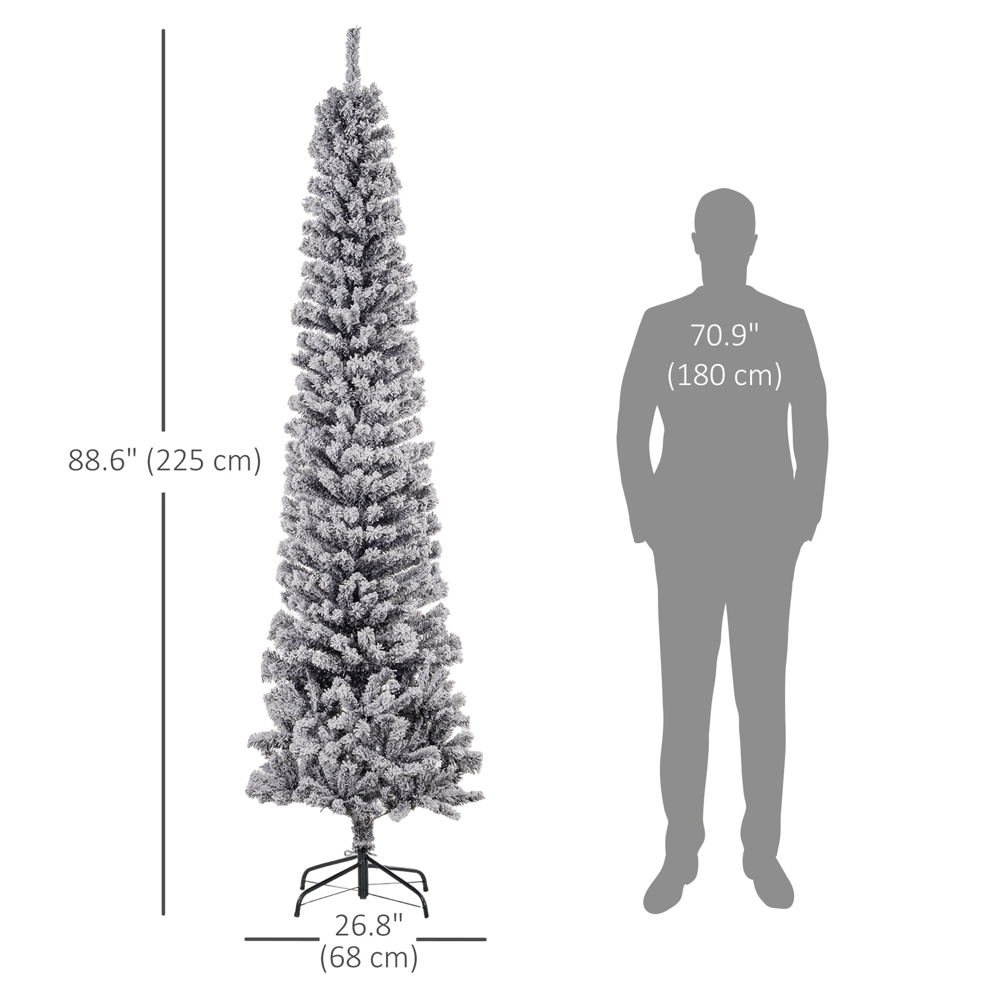 7.5ft Flocked Christmas Tree, Pencil Christmas Tree with Realistic Branch Tips, Folding Metal Stand, Black Flocked Christmas Trees   at Gallery Canada