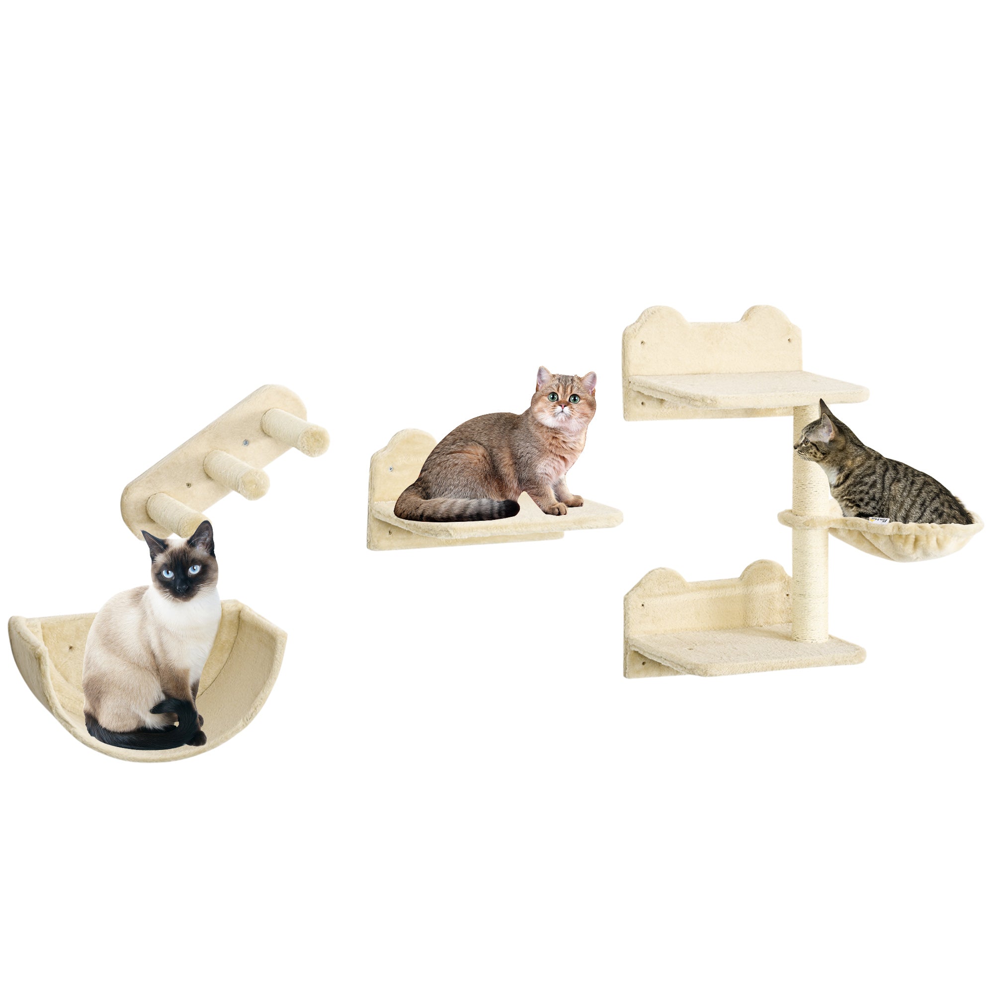 Cat Wall Shelves, 3PCs Cat Shelves with Hammock, Scratching Post, 3 Steps, Jumping Platforms, Wall Mounted Cat Climber, Beige Cat Climbing Wall Beige, Cream at Gallery Canada