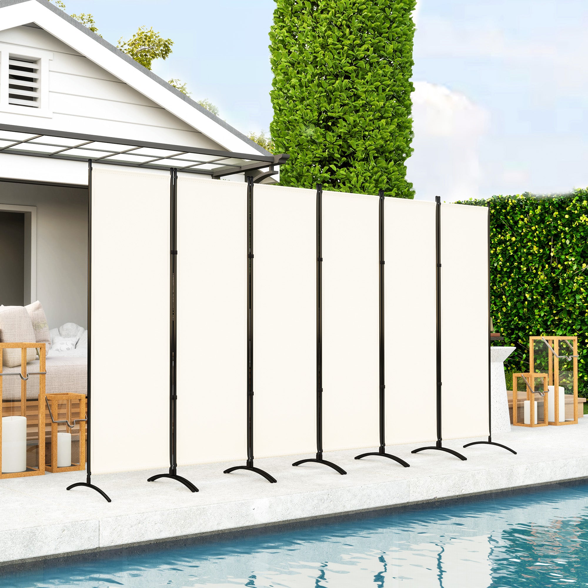 6 Panel Folding Room Divider, UV30+ Privacy Screen, Indoor Outdoor Privacy Panel with Stable Base, Beige Side Awnings at Gallery Canada