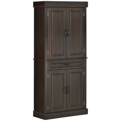 71" Kitchen Pantry Cabinet, Freestanding Kitchen Pantry Storage Cabinet with Doors and Shelves, Distressed Coffee Kitchen Pantry Cabinets   at Gallery Canada