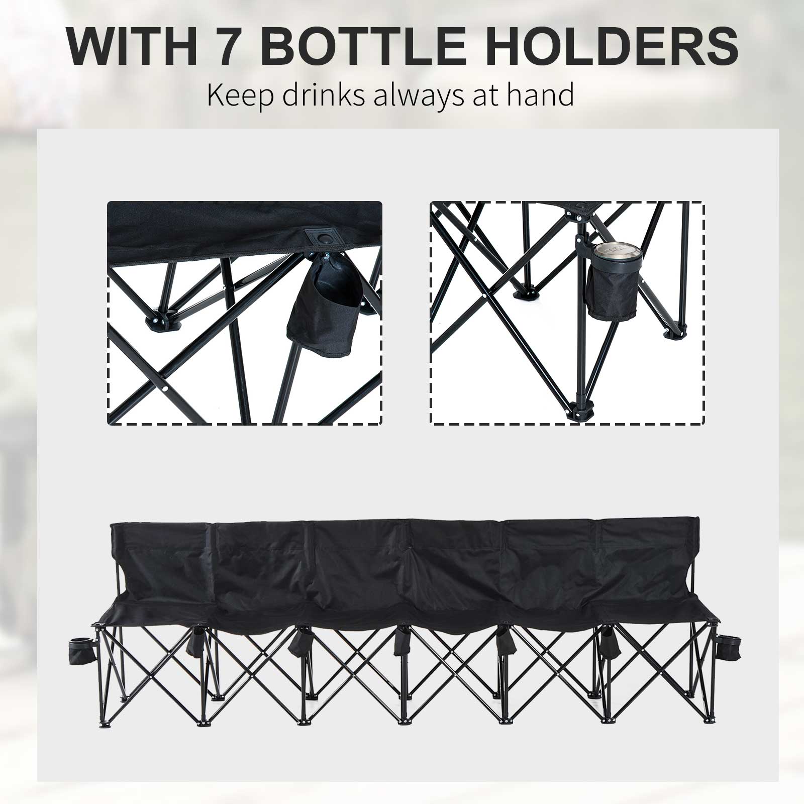 6 Seat Folding Camping Chair with Cup Holder and Carrying Case for Camping, Picnic, Sport Events, Black Picnic Tables & Camping Chairs at Gallery Canada