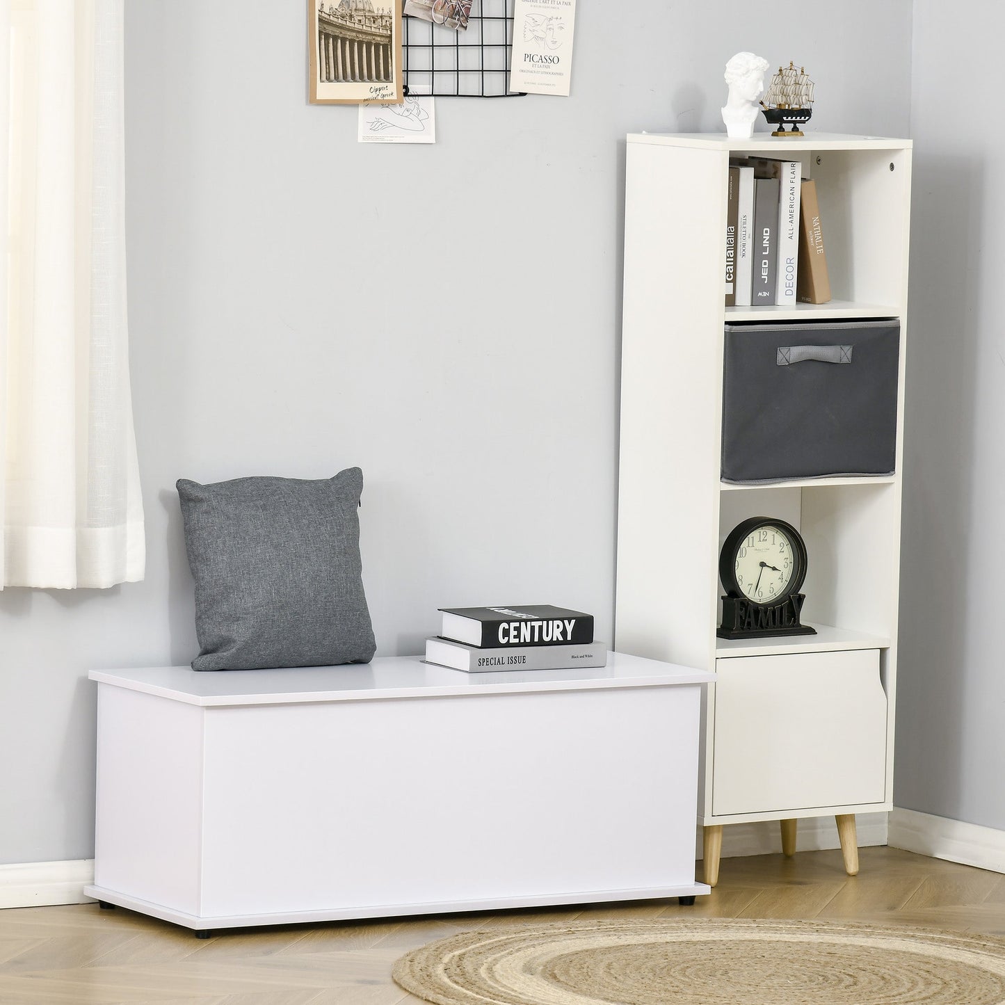 39.5" Lift Top Storage Chest with 2 Safety Hinges, Toy Box Organizer with Flip-Top Lid, Entryway Storage Bench, White Storage Cabinets   at Gallery Canada