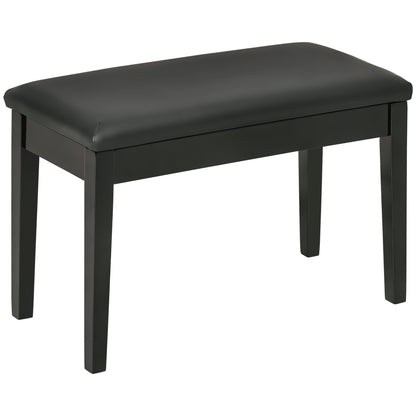 Classic Piano Bench Stool, PU Leather Padded Keyboard Seat with Rubber Wood Legs and Music Storage Compartment, Black Piano Benches Black  at Gallery Canada