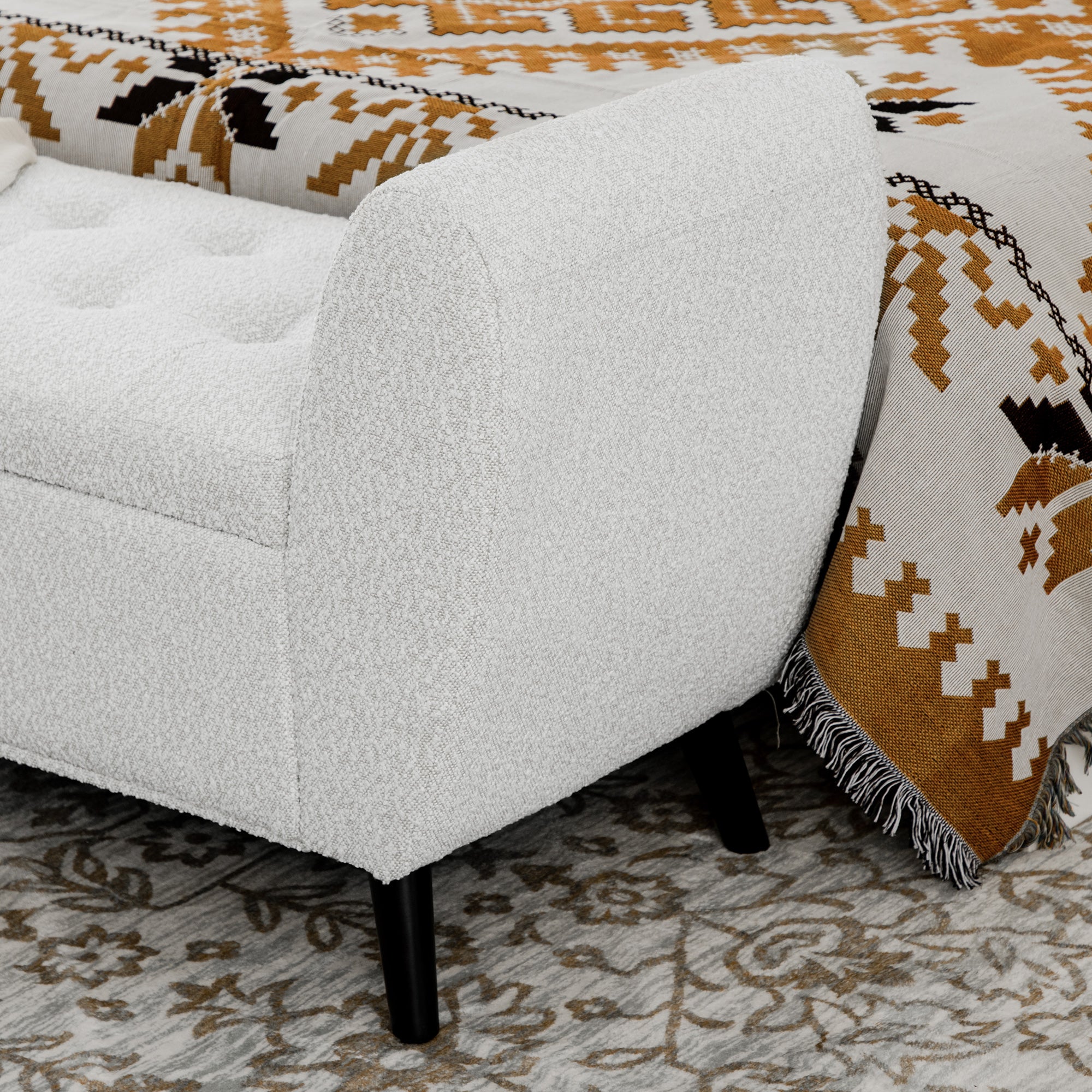 Upholstered Storage Bench with Arms, Modern Ottoman Bench for Bedroom, Entryway, and Living Room, Light Grey Storage Ottomans & Benches at Gallery Canada