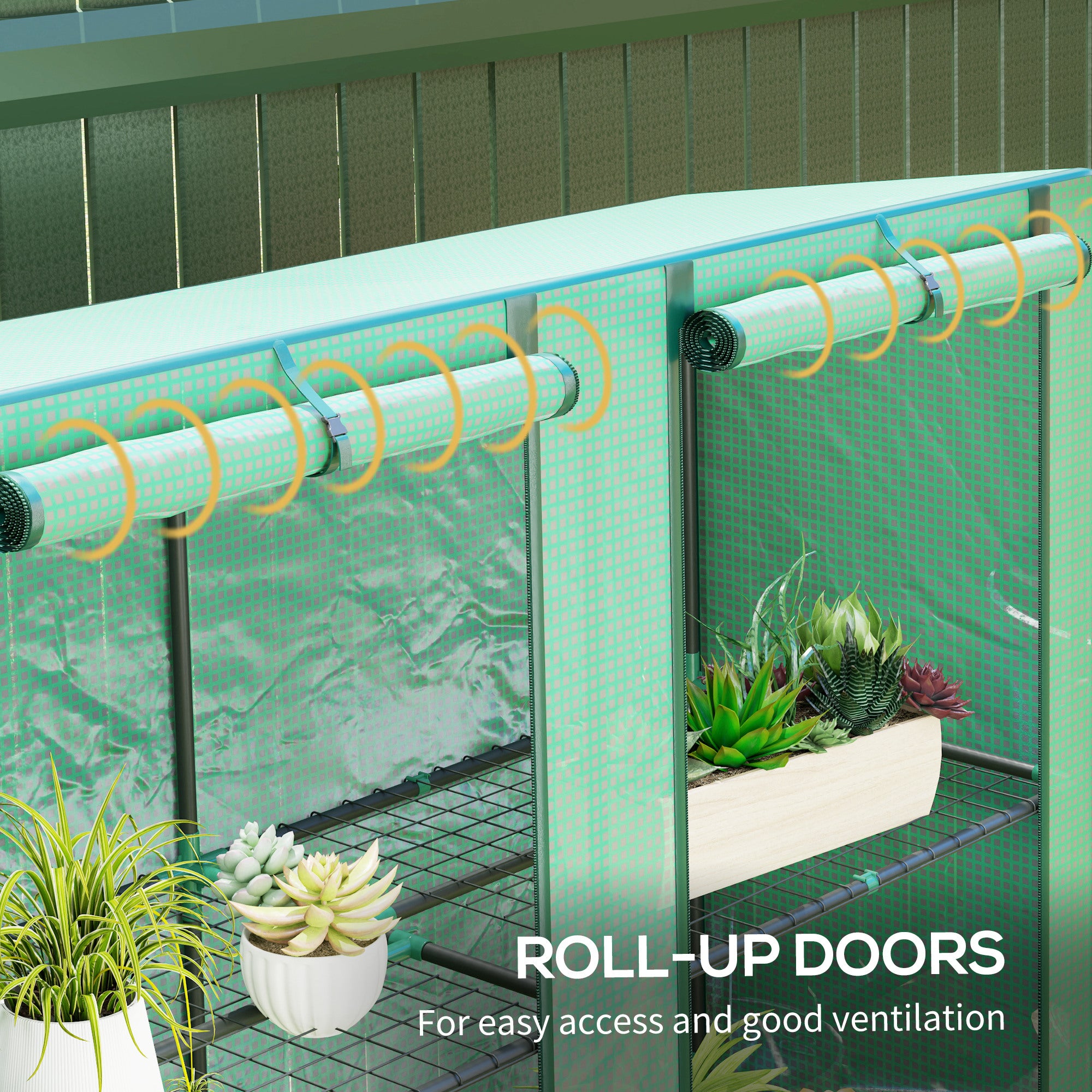 Lean-to Greenhouse with 3 Tier Shelves, Mini Greenhouse with 2 Roll-Up Doors for Indoor Outdoor, Green Greenhouses at Gallery Canada
