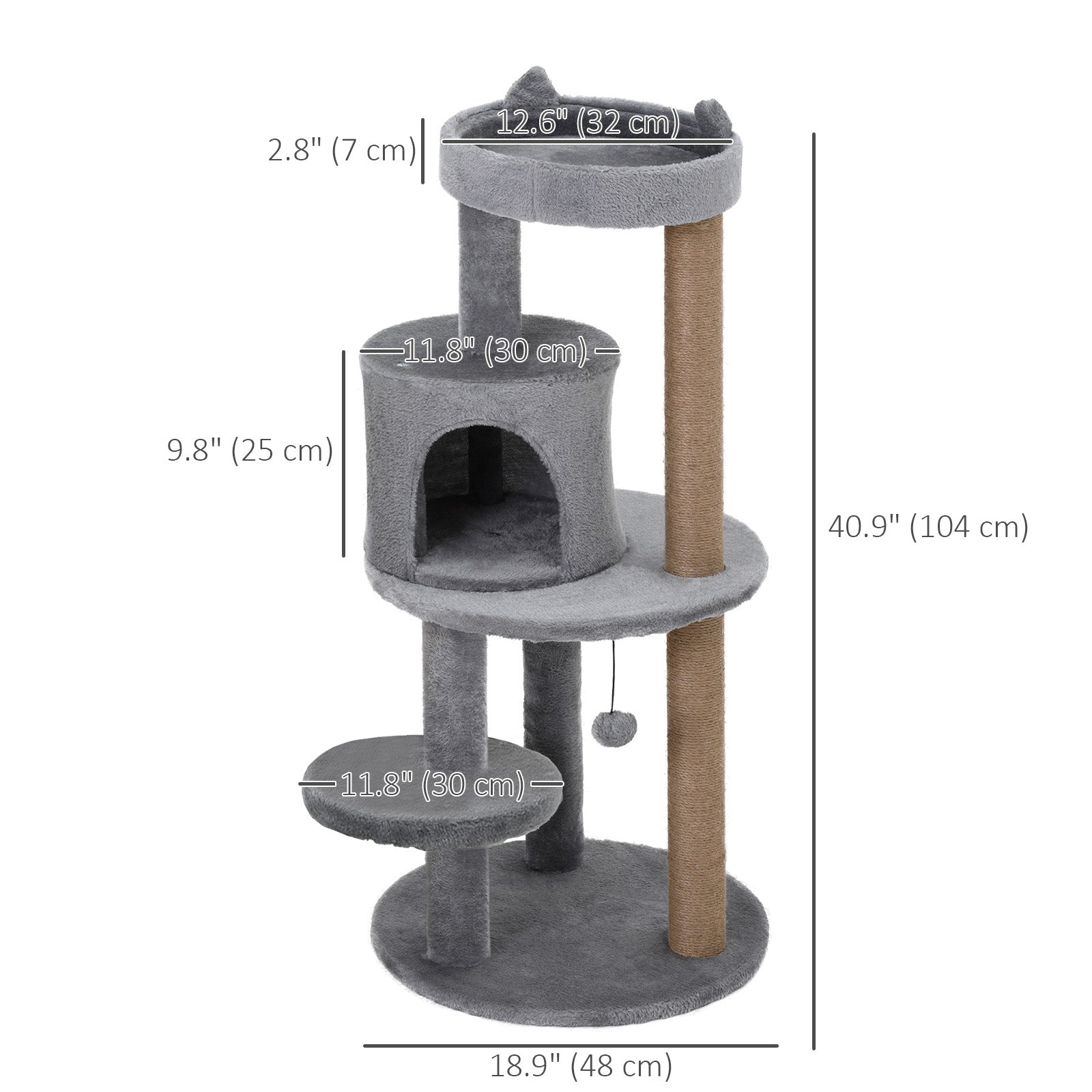 41" Cat Tree Tower with Condo, Scratching Posts and Hanging Ball, Grey Cat Towers   at Gallery Canada