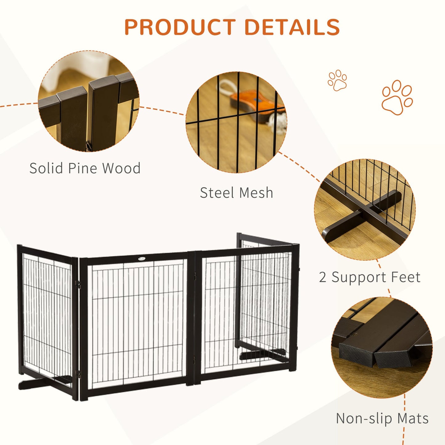 Wooden Foldable Small &; Medium-Sized Dog Gate 4 Panel with Support Feet Pet Fence Freestanding Safety Barrier for House Doorway Stairs Coffee Houses, Kennels & Pens   at Gallery Canada