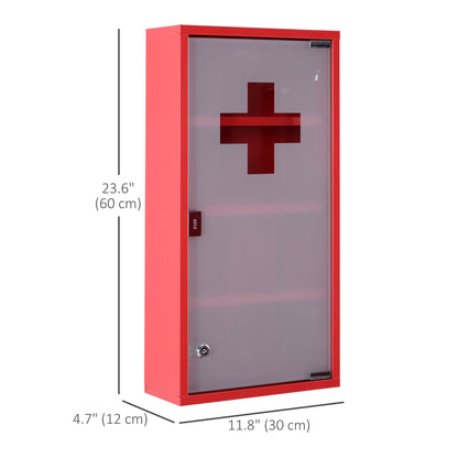 Wall Mount Medicine Cabinet Bathroom Cabinet with 4 Tier Shelves, Steel Frame and Glass Door, Lockable with 2 Keys Mirror Medicine Cabinets   at Gallery Canada