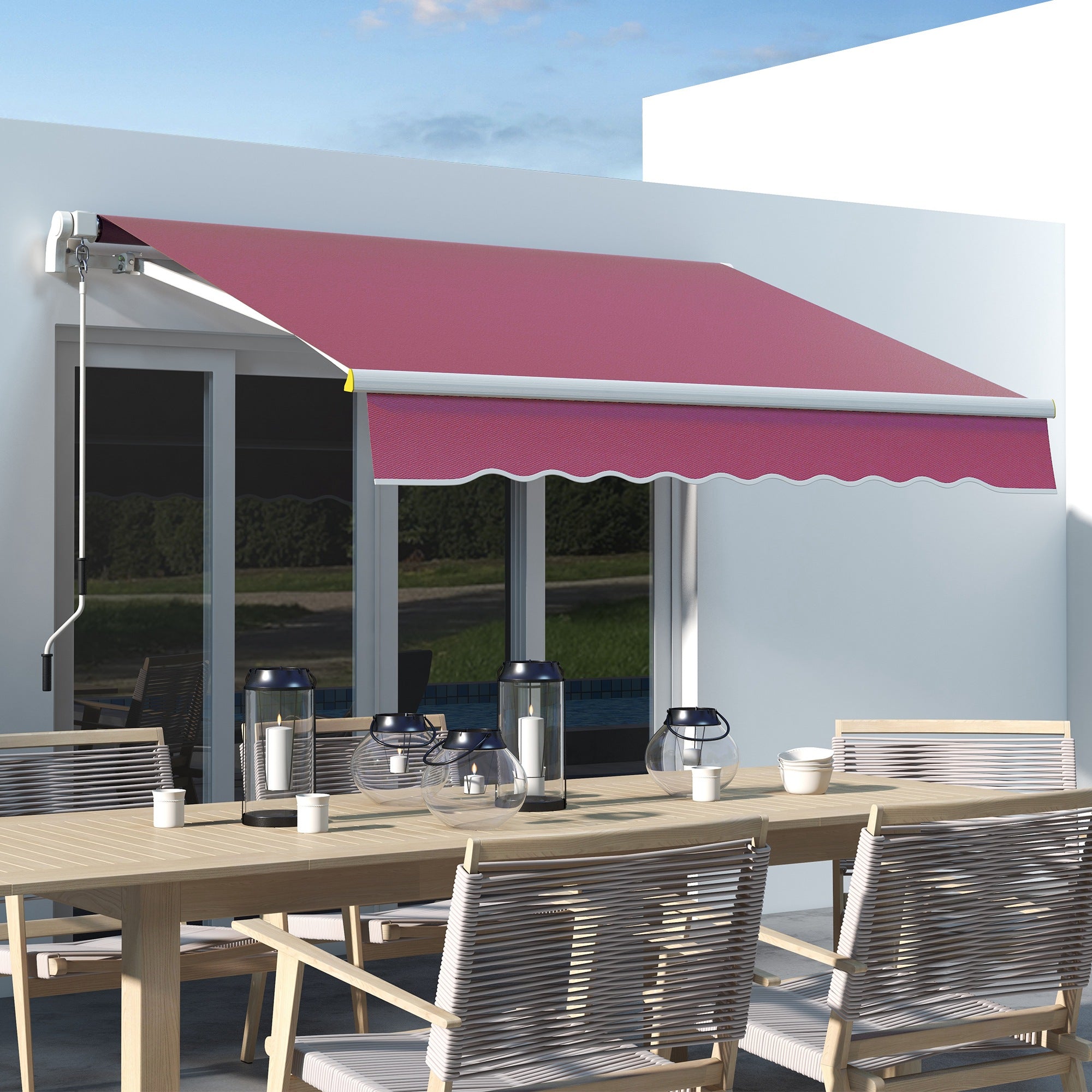 8' x 6.5' Manual Retractable Awning with LED Lights, Aluminum Sun Canopies for Patio Door Window, Wine Red Patio Awnings Wine Red  at Gallery Canada