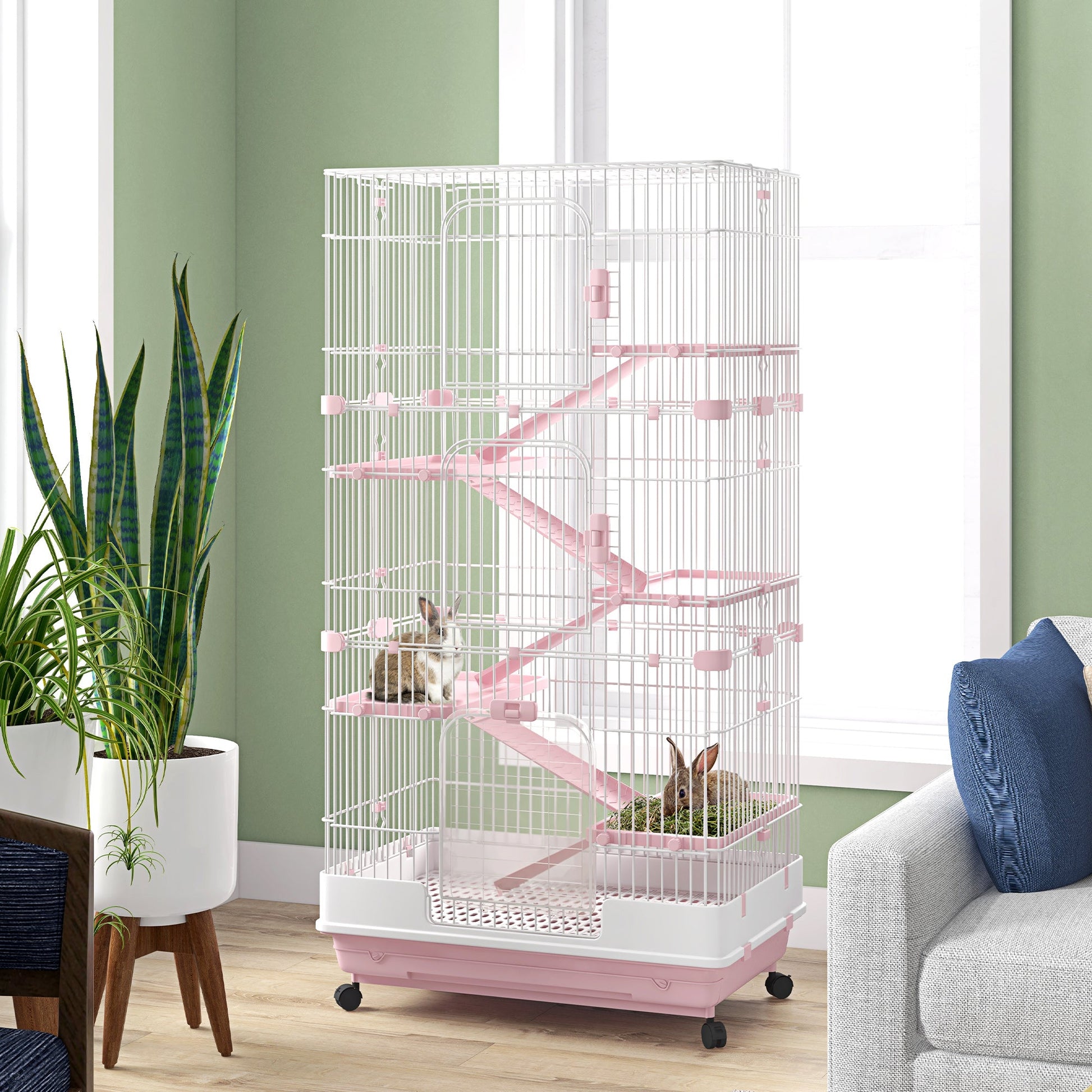 32"L 6-Level Small Animal Cage with Universal Lockable Wheels, Pink Houses & Habitats   at Gallery Canada