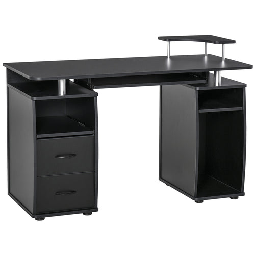 Computer Desk with Keyboard Tray, CPU Stand, Writing Desk with Drawers, Workstation for Home Office, Black