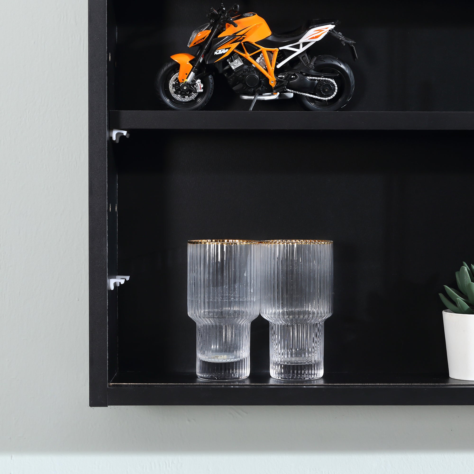 5-Storey Wall Shelf Display Cabinet, Shot Glass Display Case, Glass Curio Cabinet with 2 Glass Doors and 4 Adjustable Shelves, Black Display Bookshelves   at Gallery Canada