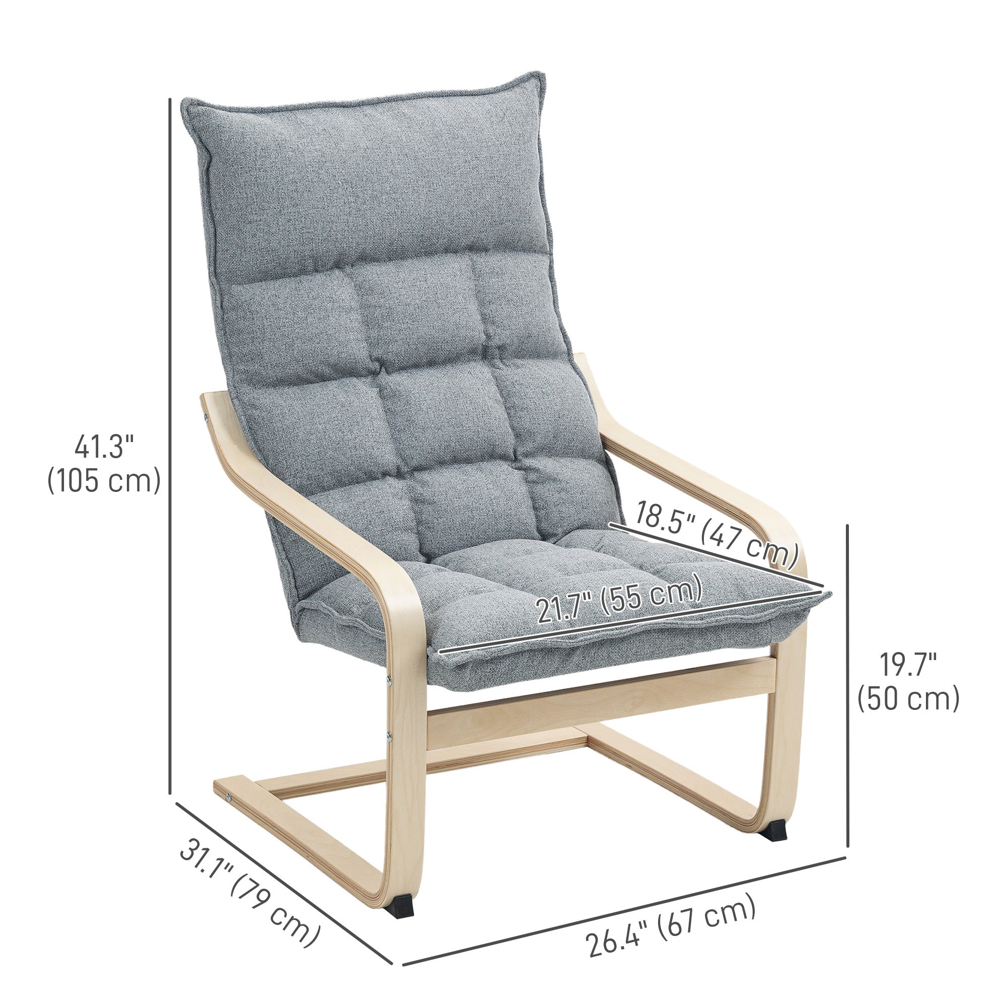 Modern Armchair, Upholstered Accent Chair with Curved Leg and Arm, Leisure Lounge Chair for Living Room, Light Grey Accent Chairs at Gallery Canada