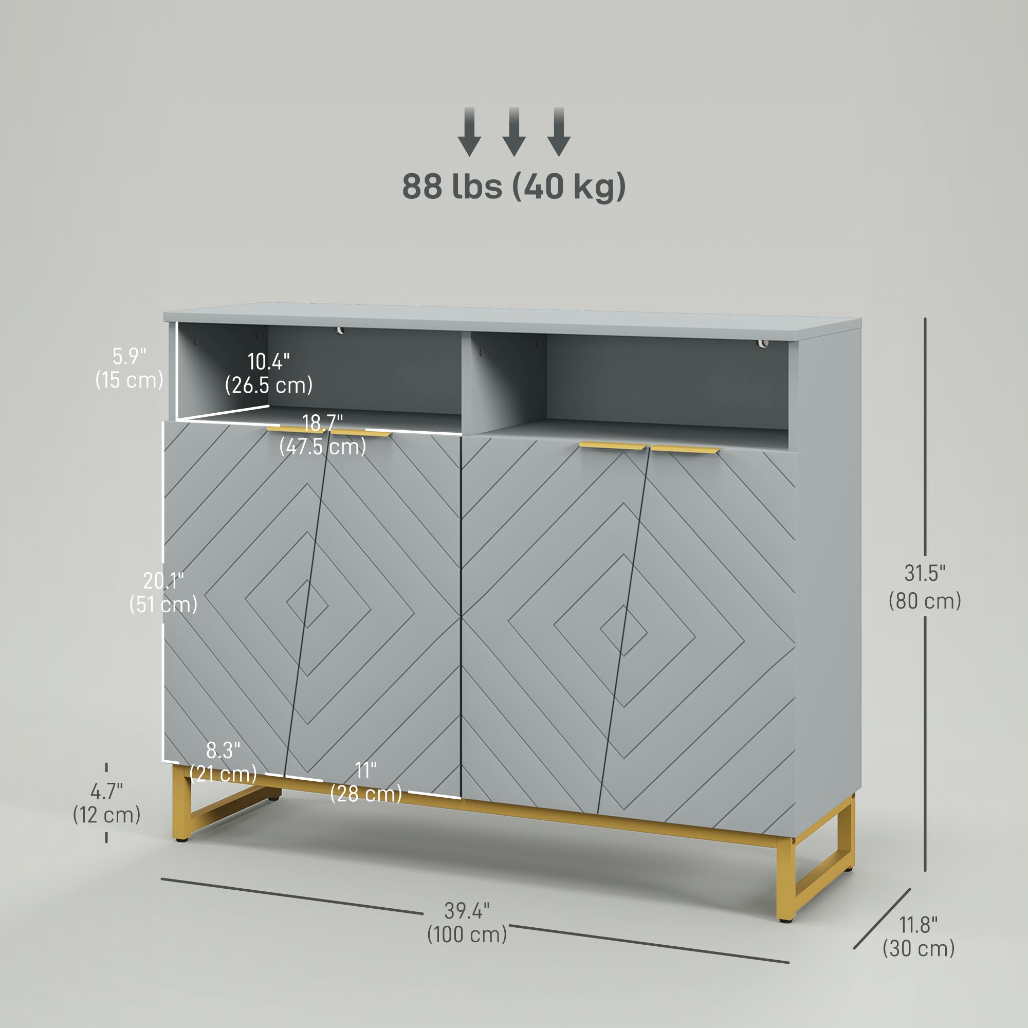 Accent Sideboards, Kitchen Storage Cabinet with 4 Doors, Adjustable Shelves, Metal Base for Living Room, Hallway, Grey Bar Cabinets   at Gallery Canada