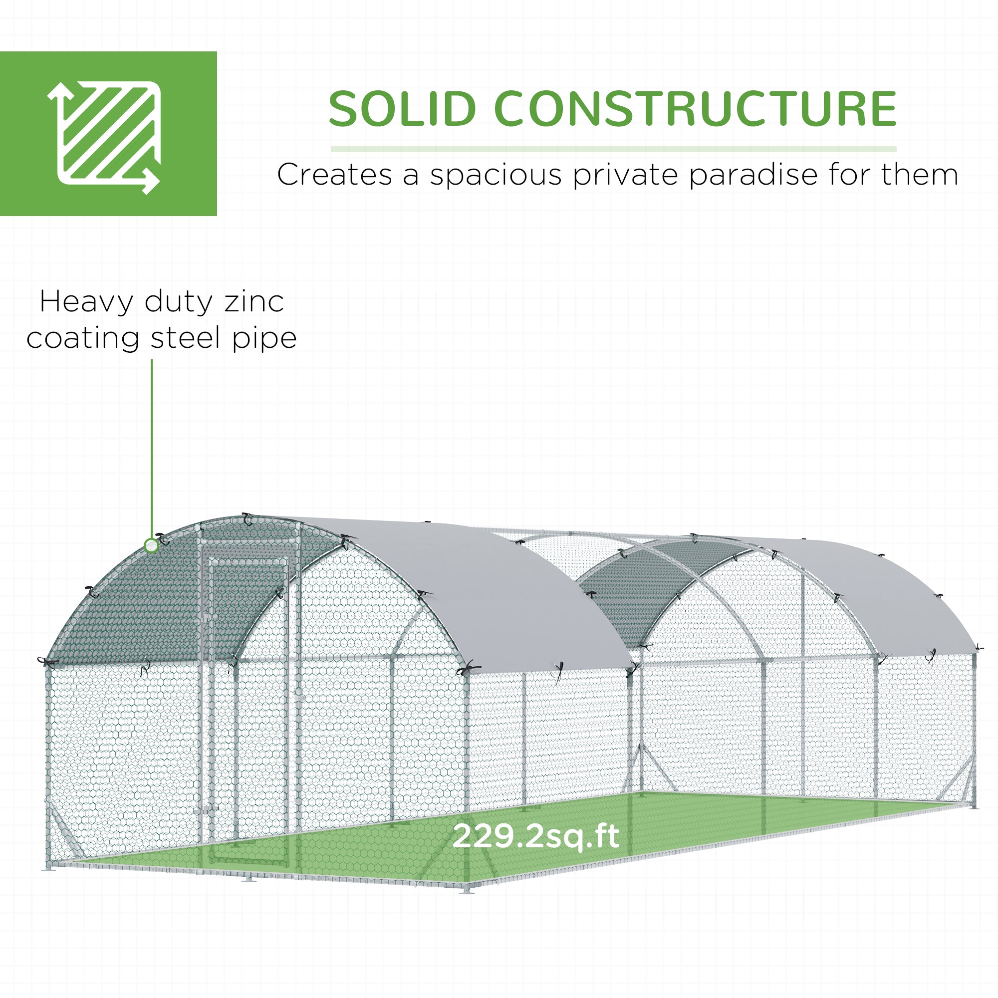 Galvanized Large Metal Chicken Coop Cage Walk-in Enclosure Poultry Hen Run House Playpen Rabbit Hutch with Cover for Outdoor Backyard 9.2' x 24.9' x 6.5' Silver Chicken Coops at Gallery Canada
