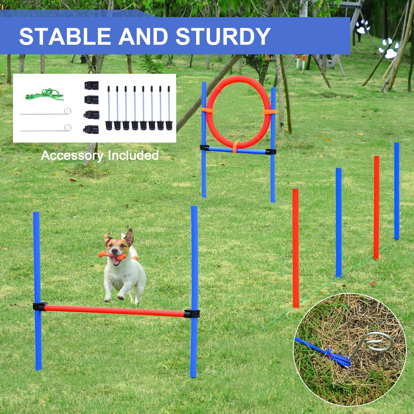 Dog Pet Agility Training Kit High Jump Weave Pole Ring Obedience Training Set Adjustable Equipment Portable Dog Agility Training Equipment   at Gallery Canada