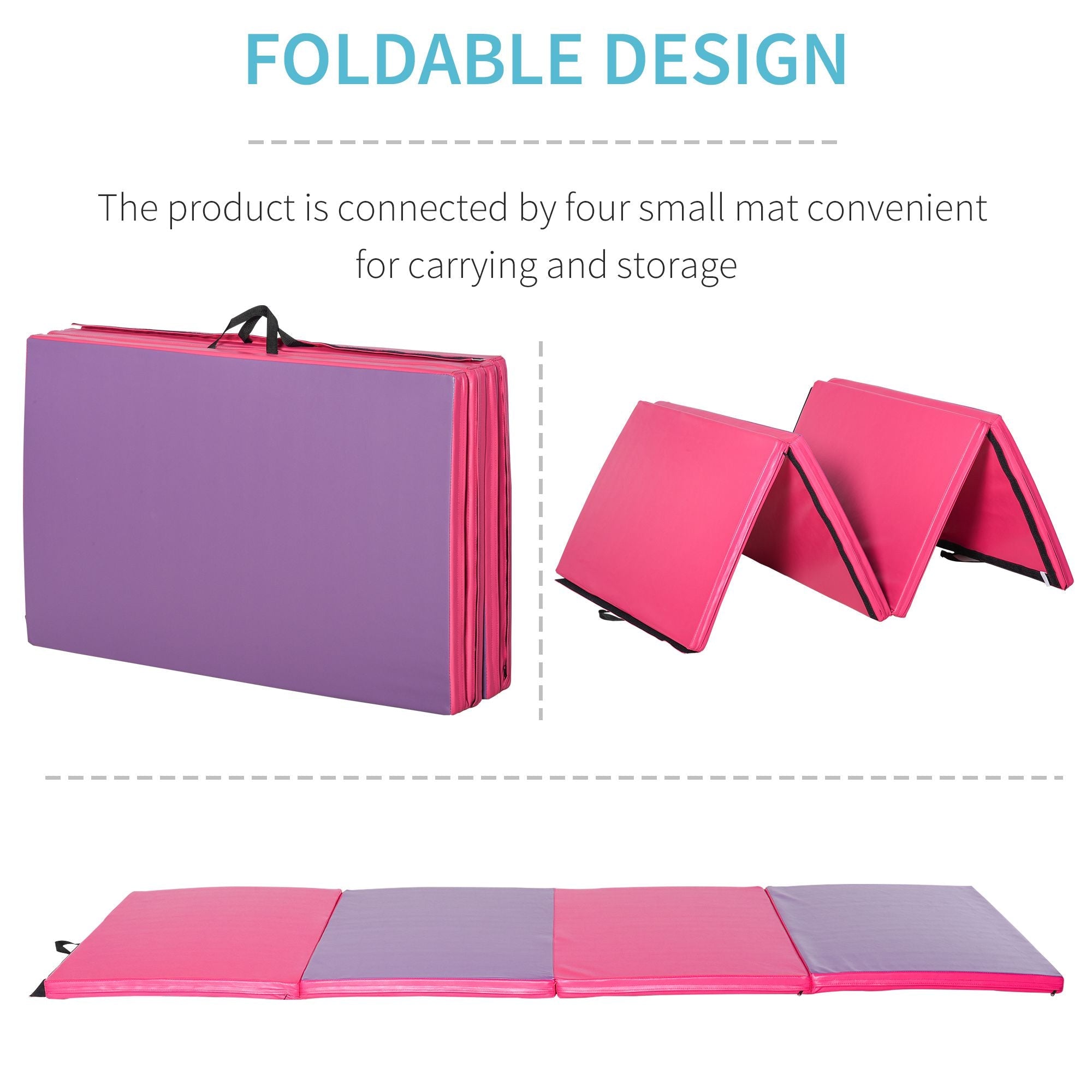 4'x10'x2'' Folding Gymnastics Tumbling Mat, Exercise Mat with Carrying Handles for Yoga, MMA, Martial Arts, Stretching, Core Workouts, Pink and Purple Gymnastics Mats   at Gallery Canada