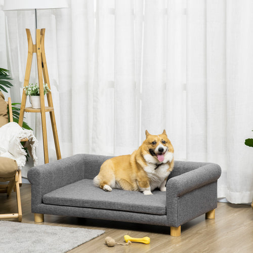 Modern Pet Sofa Cat or Medium Large Dog Bed W/ Removable Seat Cushion, Dark Grey