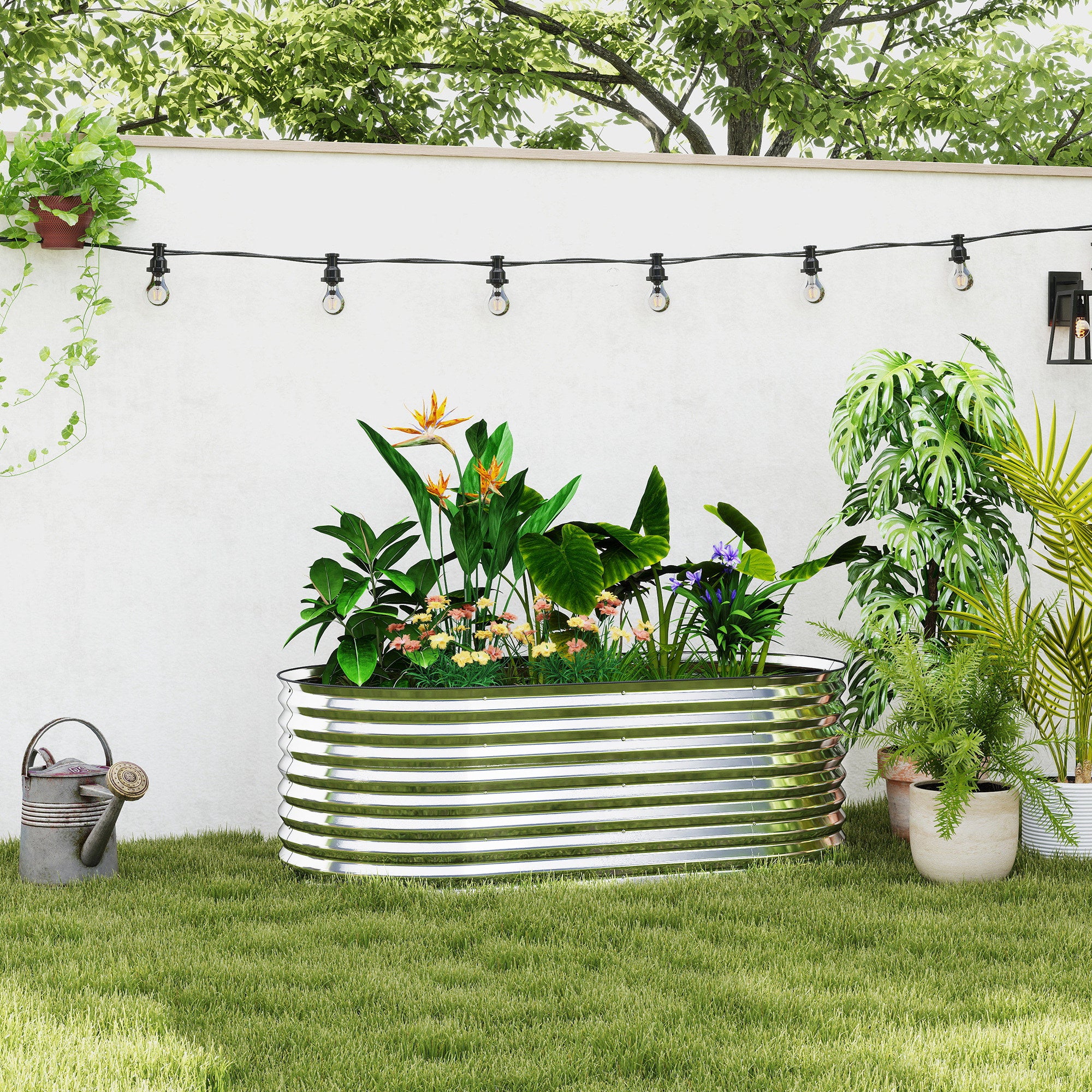 5 x 2.5 x 2ft Galvanized Raised Garden Bed, Easy DIY Oval Planter Box with Safety Edging and Gloves, Silver Raised Garden Beds at Gallery Canada