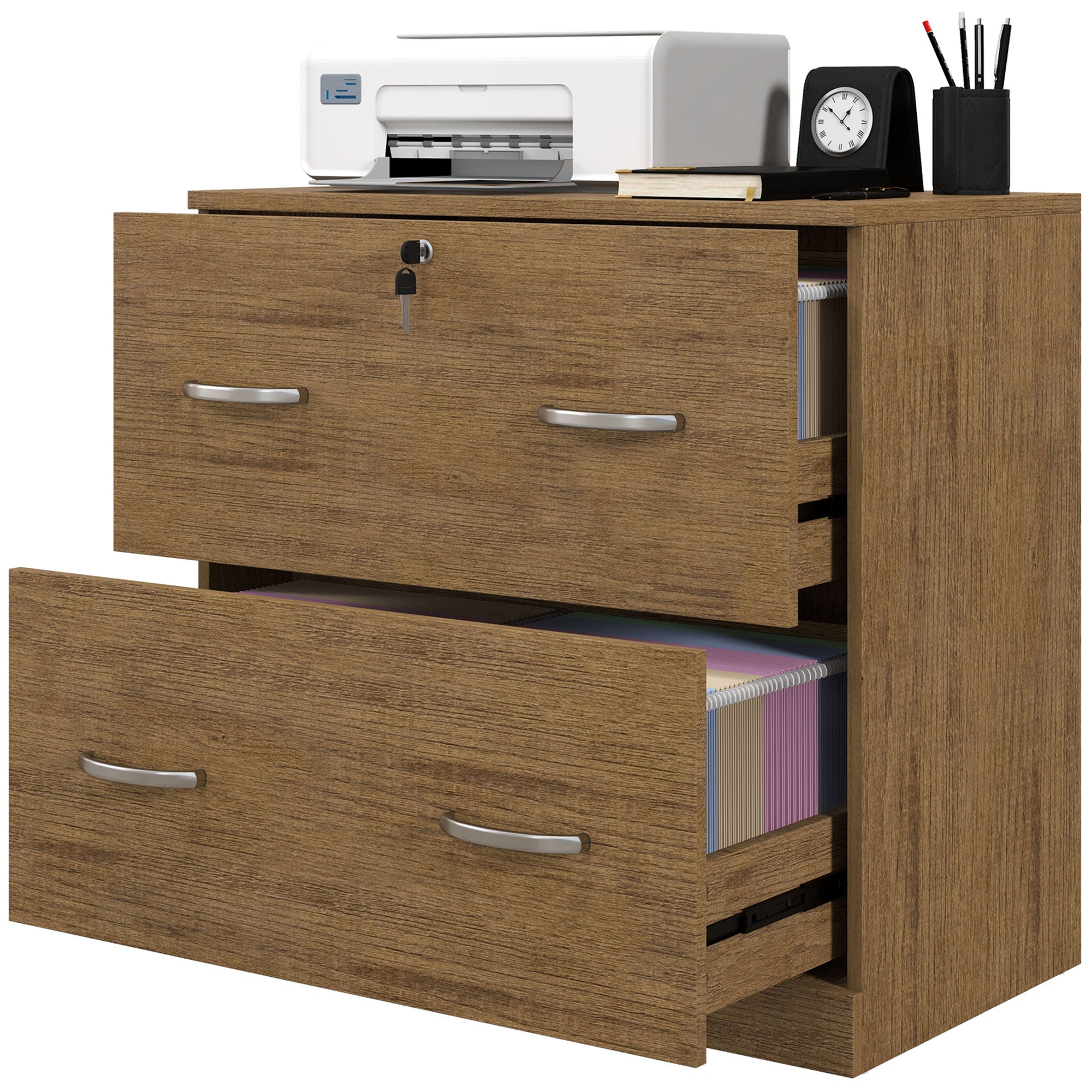 2 Drawer File Cabinet with Lock, Office Filing Cabinet, Hanging Bar for Letter Size, Home Office, Light Brown Office Cabinets & Cupboards Light Brown at Gallery Canada