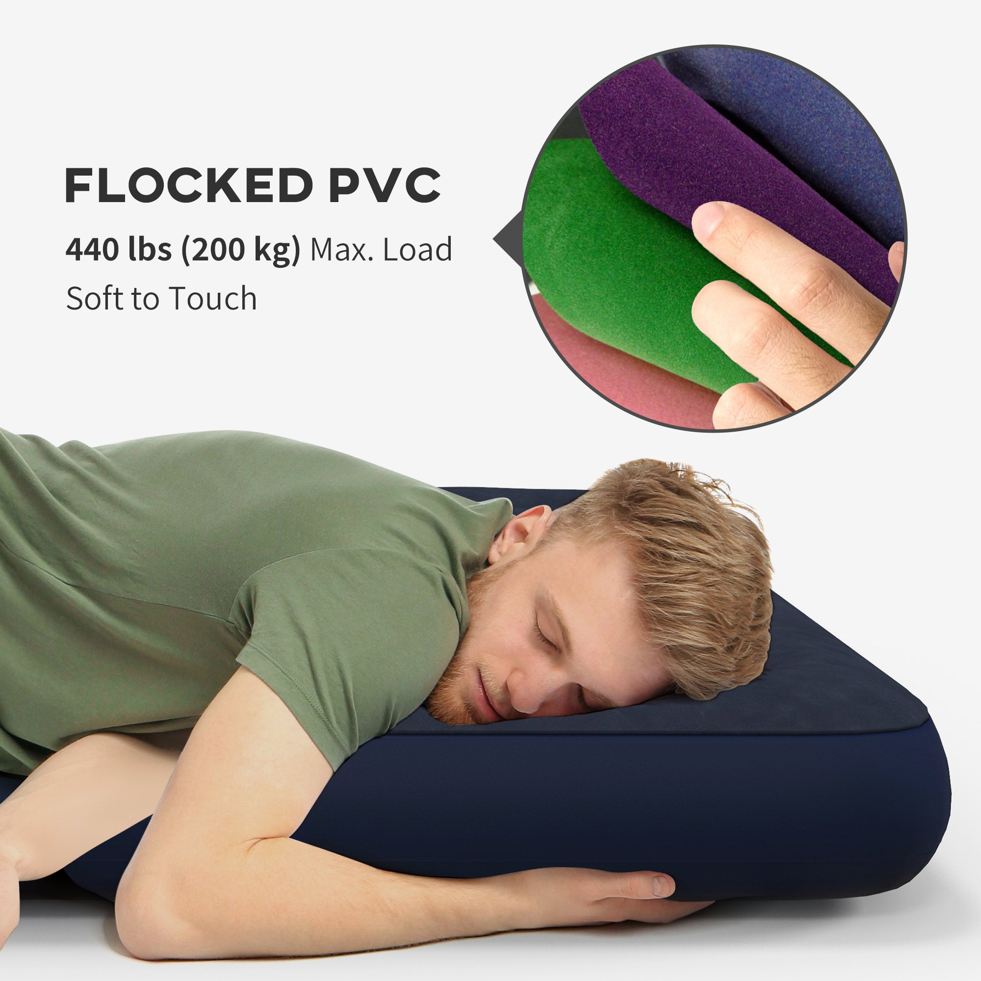 Air Mattress Queen, Inflatable Air Bed with Flocked Surface for Guest, Camping, Travel, Dark Blue Camping Cots at Gallery Canada