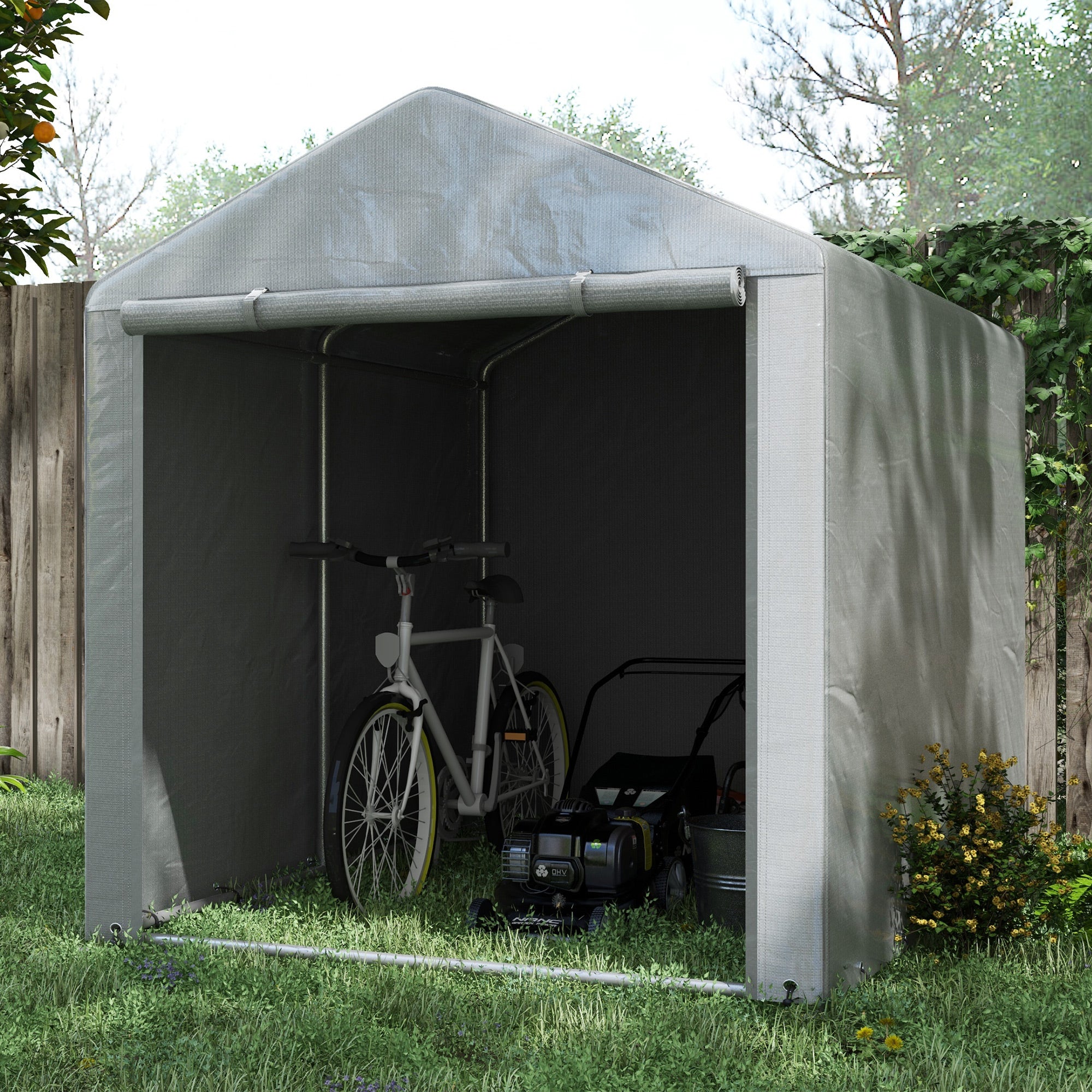Portable Bicycle Shed with Galvanized Steel Frame and Large Door, Waterproof Outdoor Shed for Garden Tools, Light Grey Sheds at Gallery Canada