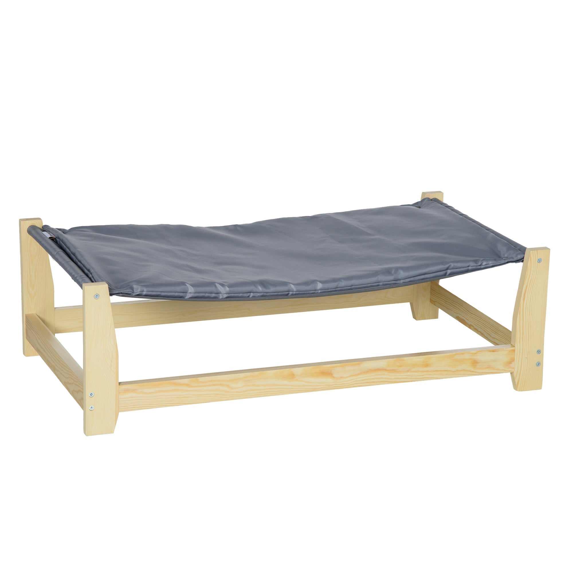 Raised Pet Bed Wooden Dog Cot with Cushion for Small Medium Sized Dogs Indoor Outdoor, 35.5