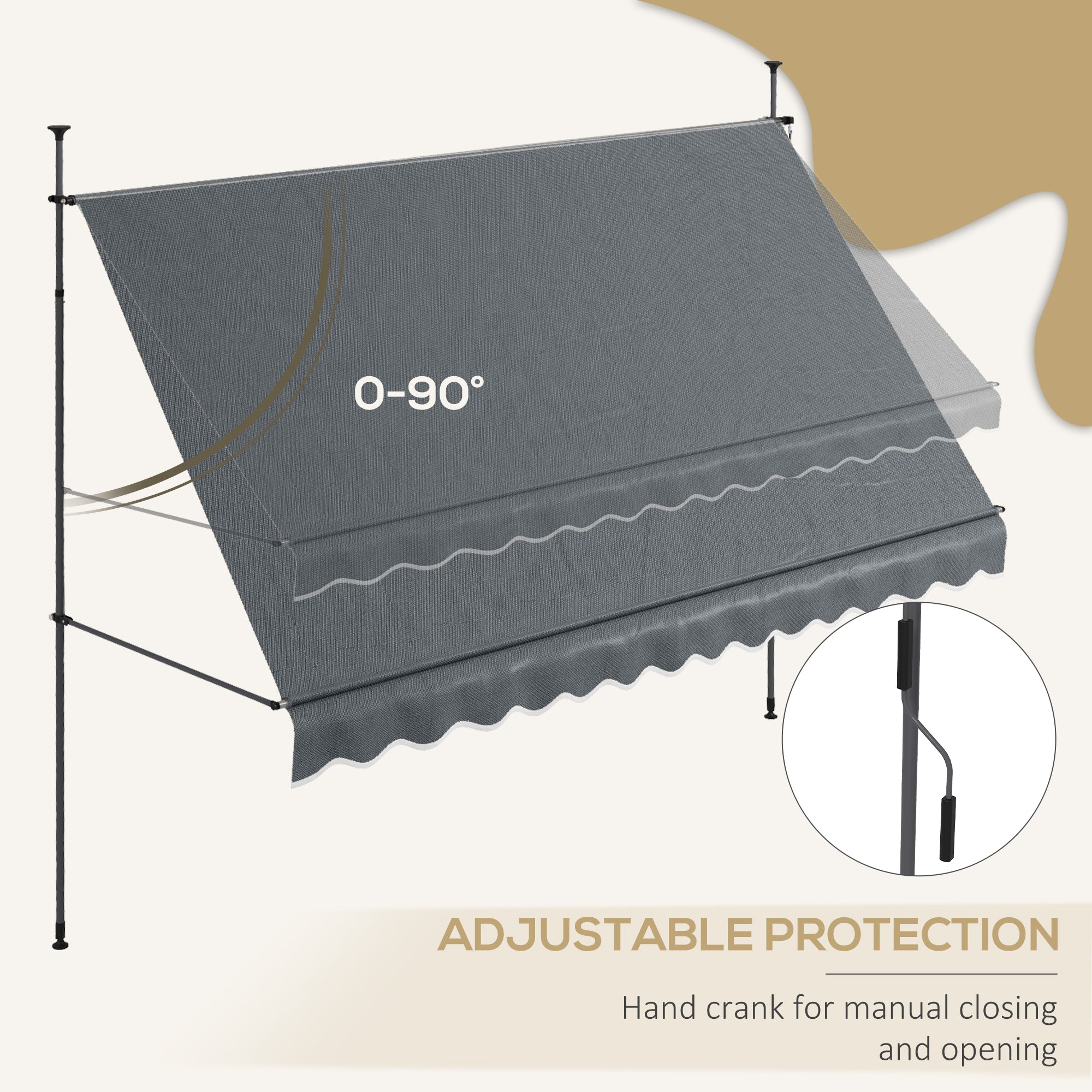 11.5' x 4' Manual Retractable Awning, Non-Screw Freestanding Patio Awning, UV Resistant, for Window or Door, Dark Grey Patio Awnings at Gallery Canada