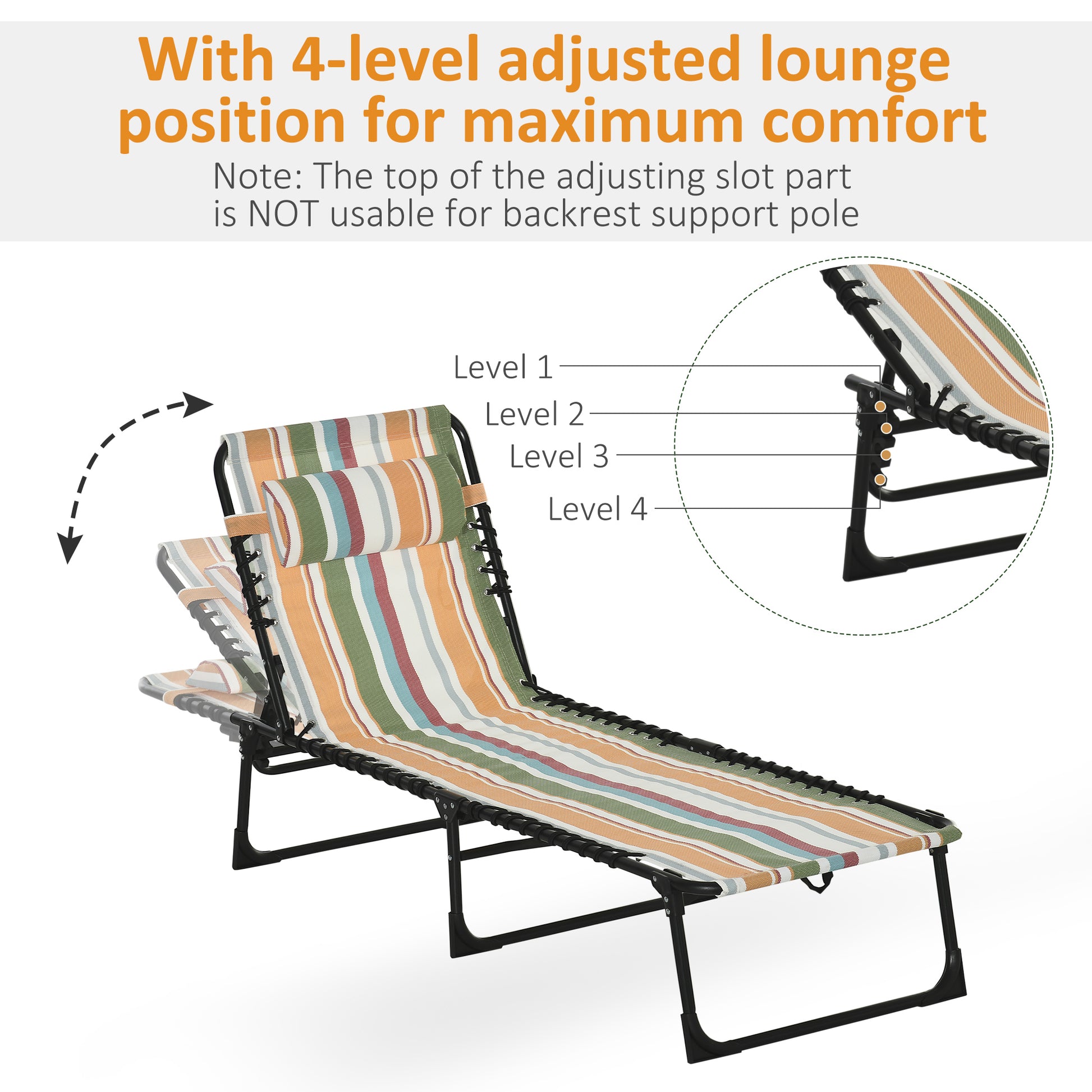 4-Level Adjustable Outdoor Folding Lounge Chair with Headrest, Multicolored Lounger Chairs   at Gallery Canada