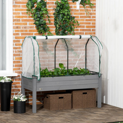 Raised Garden Bed with PE Greenhouse Cover Outdoor Elevated Wood Planter Box for Herbs and Vegetables Dark Gray Elevated Garden Beds   at Gallery Canada