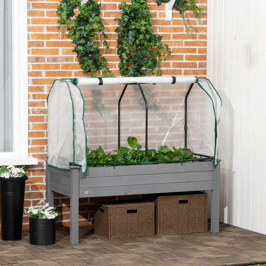 Raised Garden Bed with PE Greenhouse Cover Outdoor Elevated Wood Planter Box for Herbs and Vegetables Dark Gray - Gallery Canada