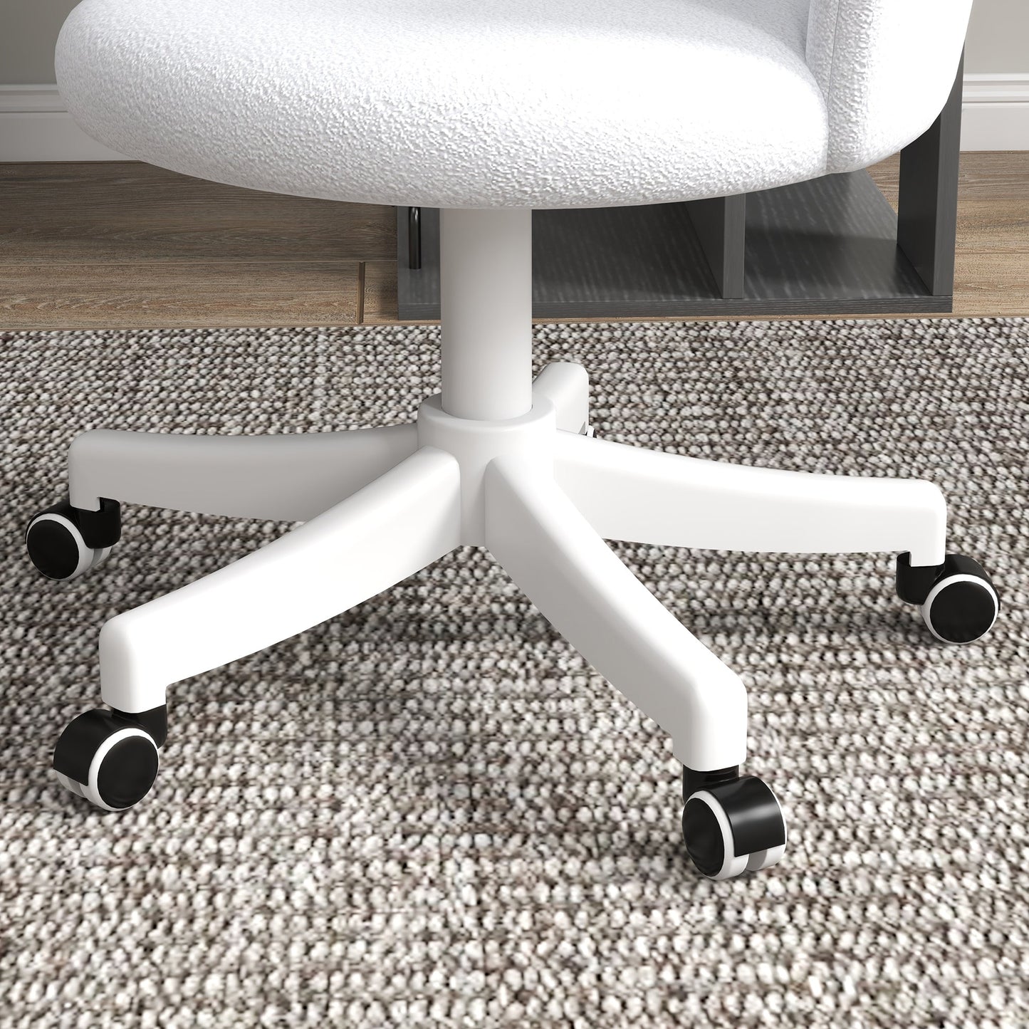 Armless Office Chair, Fluffy Computer Desk Chair with Adjustable Height, Swivel Wheels, Mid Back, White Task Chairs   at Gallery Canada