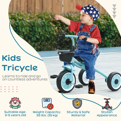 Tricycle for Toddler 2-5 Year Old Girls and Boys, Toddler Bike with Adjustable Seat, Basket, Bell, Blue Tricycles for Kids   at Gallery Canada