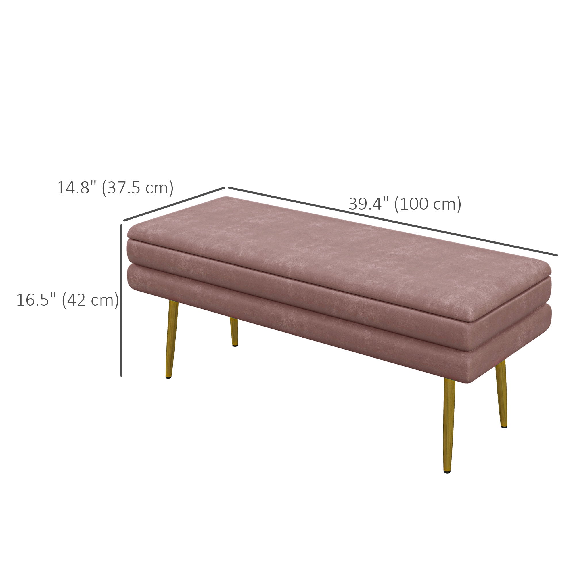 End of Bed Bench, Velvet-feel Upholstered Bench with Thick Padded Seat and Steel Legs, Modern Bedroom Bench, Pink Storage Ottomans & Benches at Gallery Canada