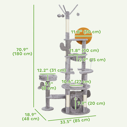 71" Cat Tree, Cat Tower with Scratching Posts, Sisal Pad, Cat Condo, Bed, Hammock, Platforms, Toy Balls, Light Grey Cat Towers   at Gallery Canada