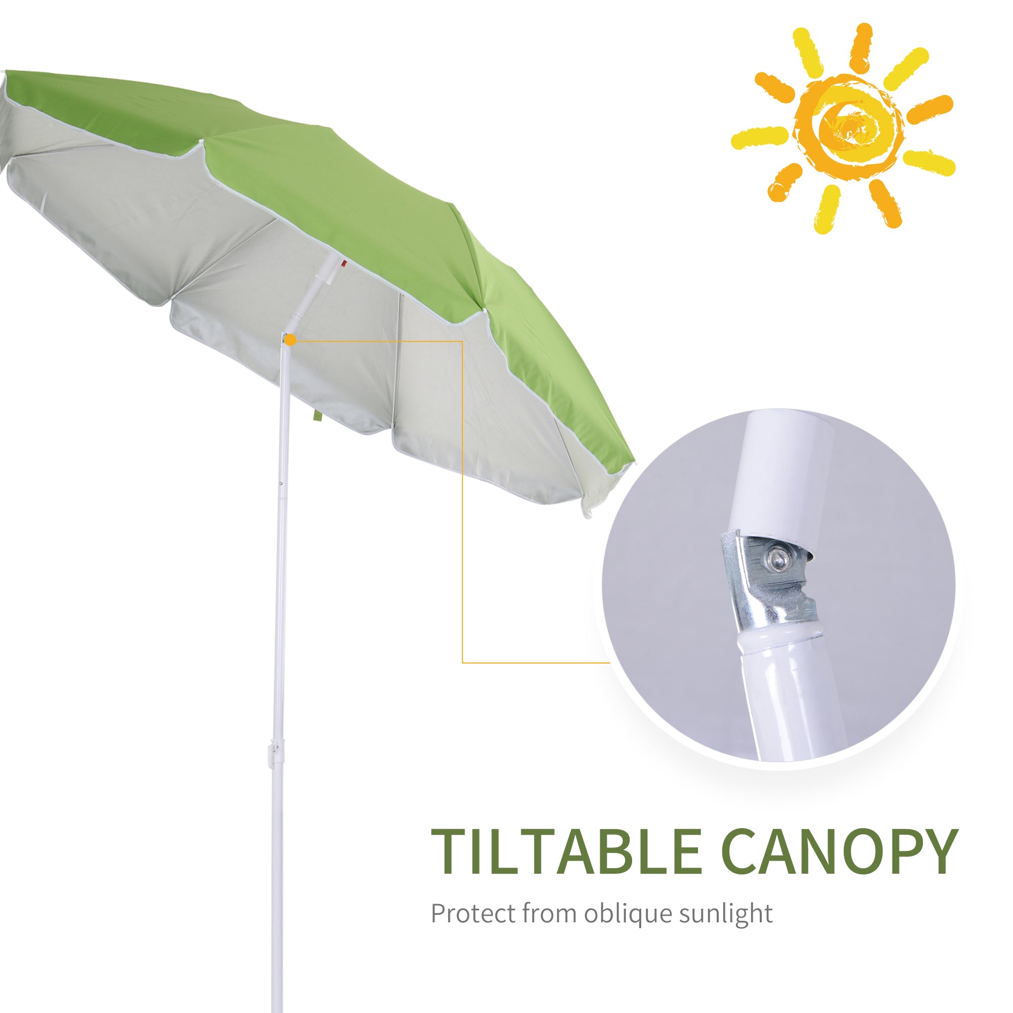 6.7ft Beach Umbrella with Push Button Tilt, Ruffled Outdoor Umbrella with Carry Bag and 8 Ribs, Green Beach Umbrellas at Gallery Canada