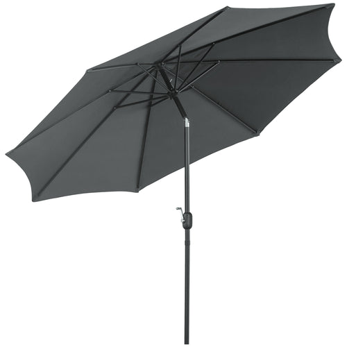 10' x 8' Round Market Umbrella, Patio Umbrella with Crank Handle and Tilt, Outdoor Parasol for Garden, Bench, Lawn, Grey