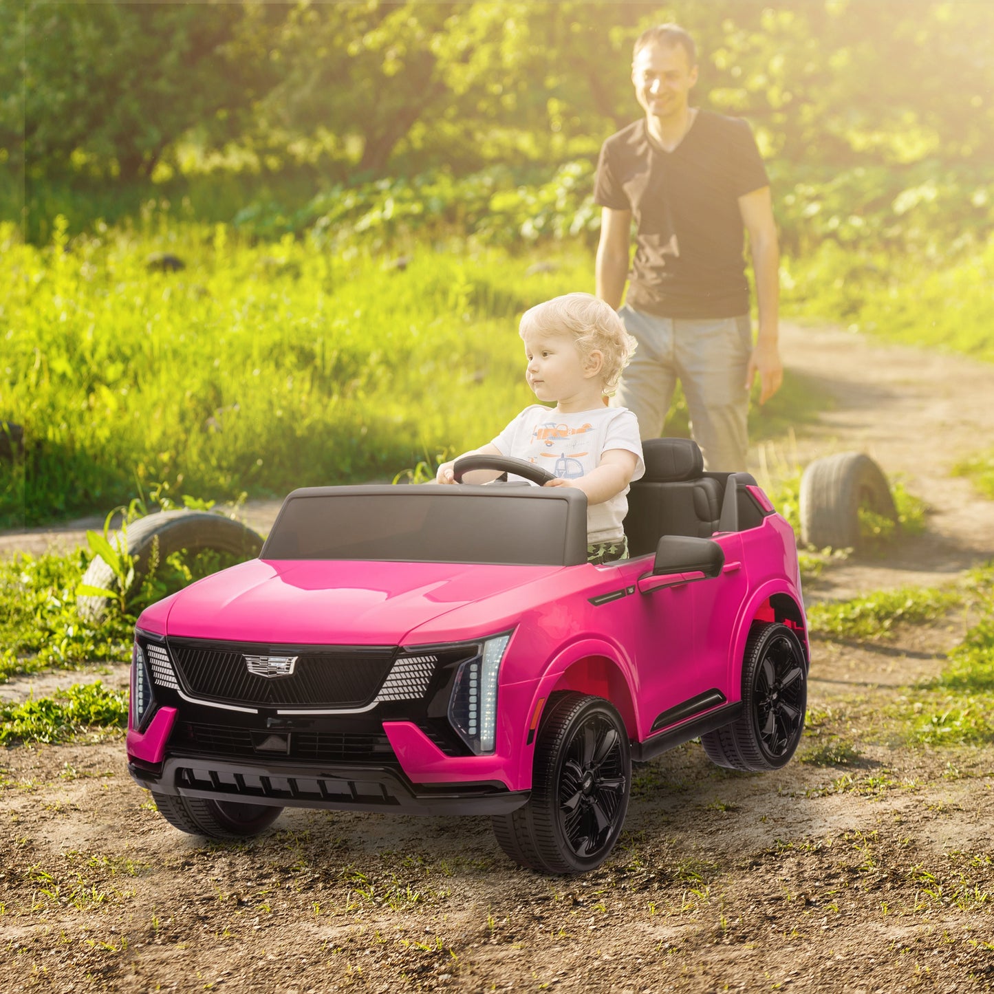 2-Seater Ride on Truck, 12V Cadillac Escalade Licensed Kids Electric Car with Remote , Spring Suspension, Pink Electric Toy Cars Pink  at Gallery Canada