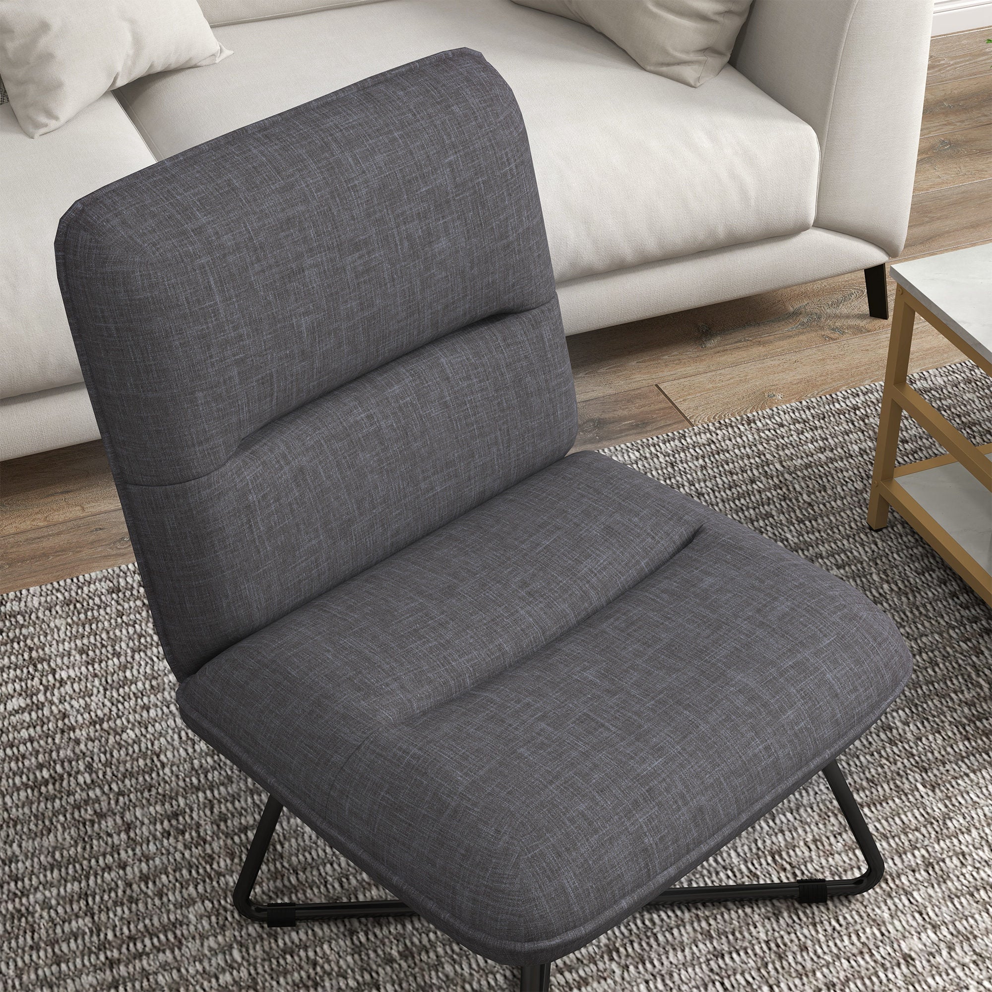 Armless Accent Chair, Upholstered Side Chair for Living Room with Crossed Steel Legs, Dark Grey Accent Chairs   at Gallery Canada