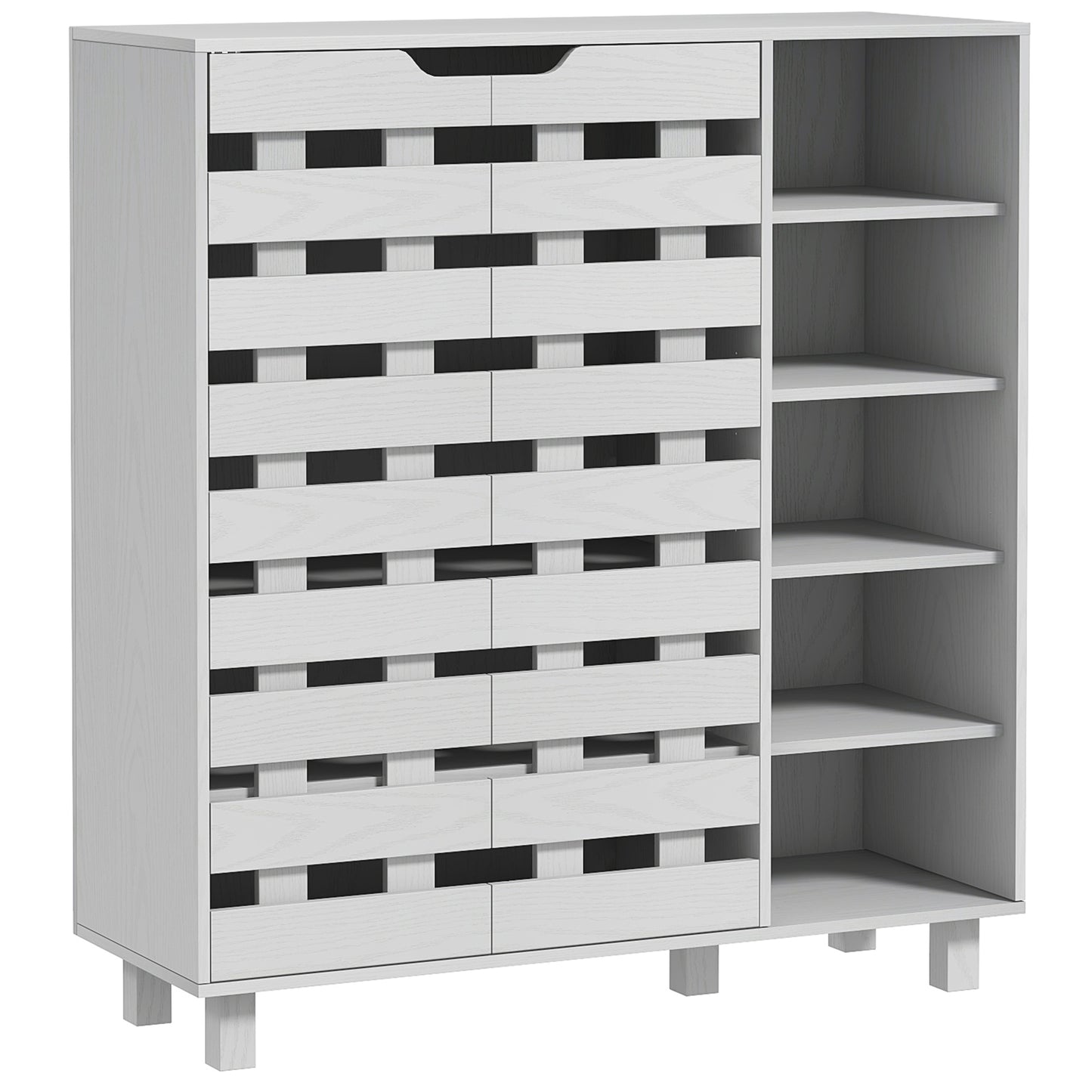 Shoe Cabinet, 21 Pair Shoe Storage Cabinet Organizer with 5-tier Double Door Cupboard and 5-tier Open Shelves, White Shoe Storage Cabinets & Racks   at Gallery Canada