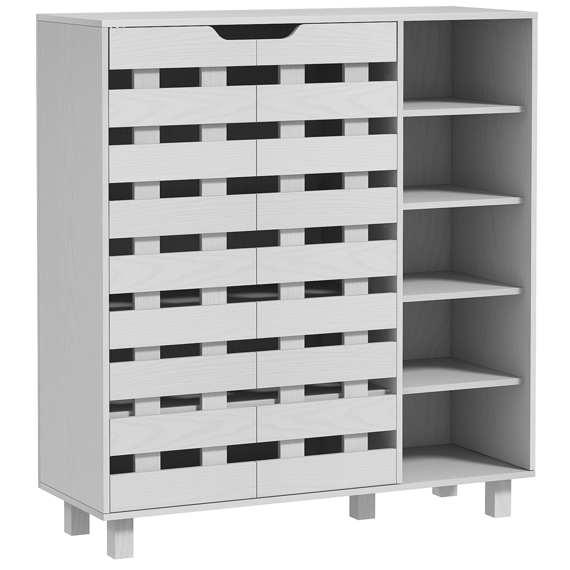 Shoe Cabinet, 21 Pair Shoe Storage Cabinet Organizer with 5-tier Double Door Cupboard and 5-tier Open Shelves, White Shoe Storage Cabinets & Racks   at Gallery Canada